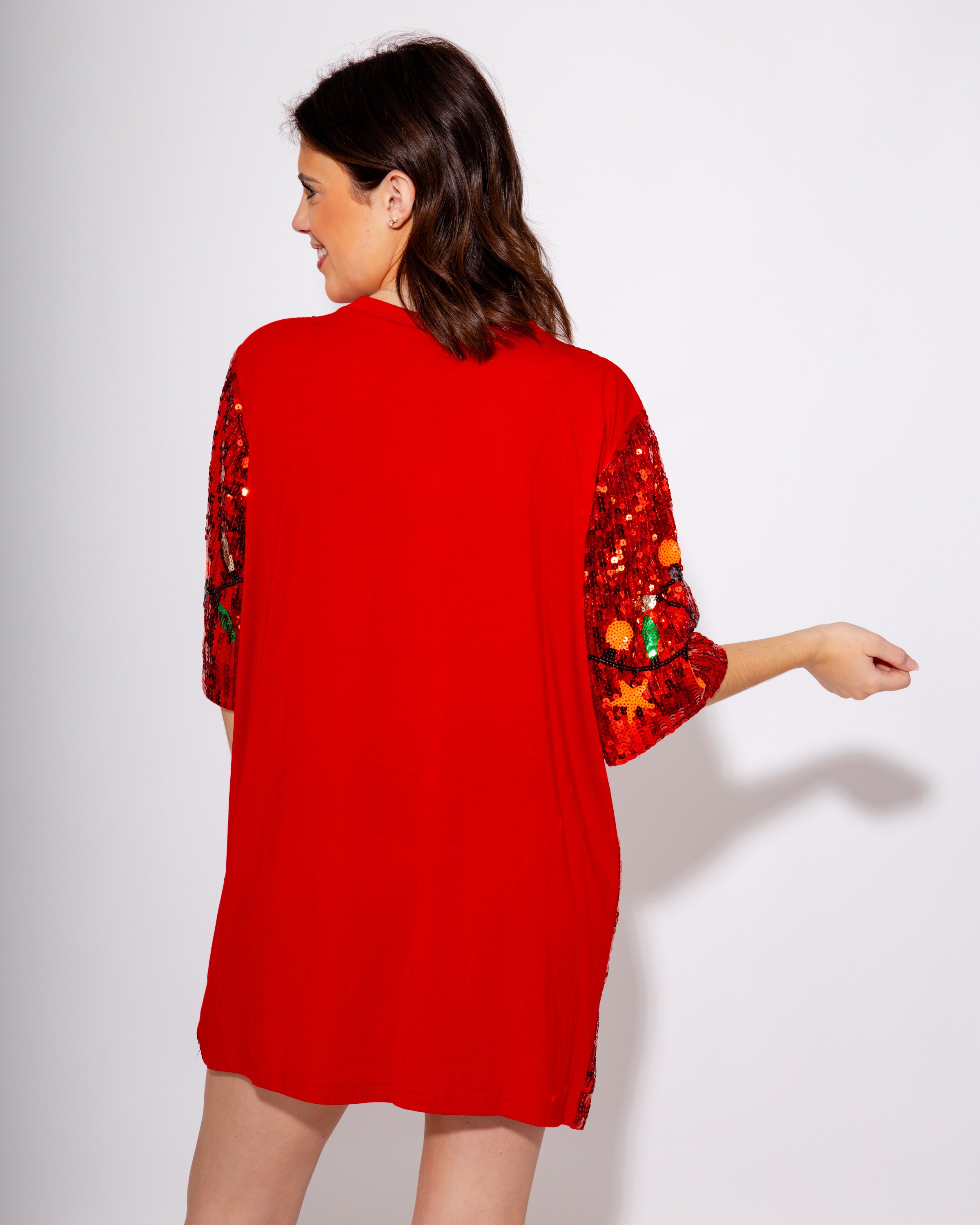 Christmas Lights Sequin Dress In Red