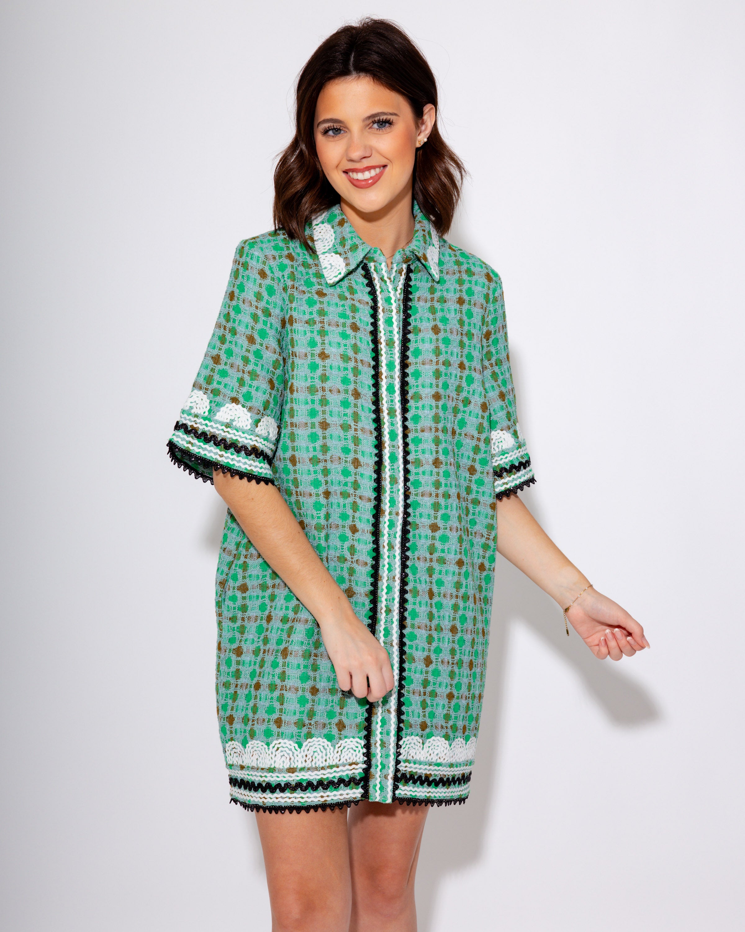 Mini Shirt Dress with RicRac Trim