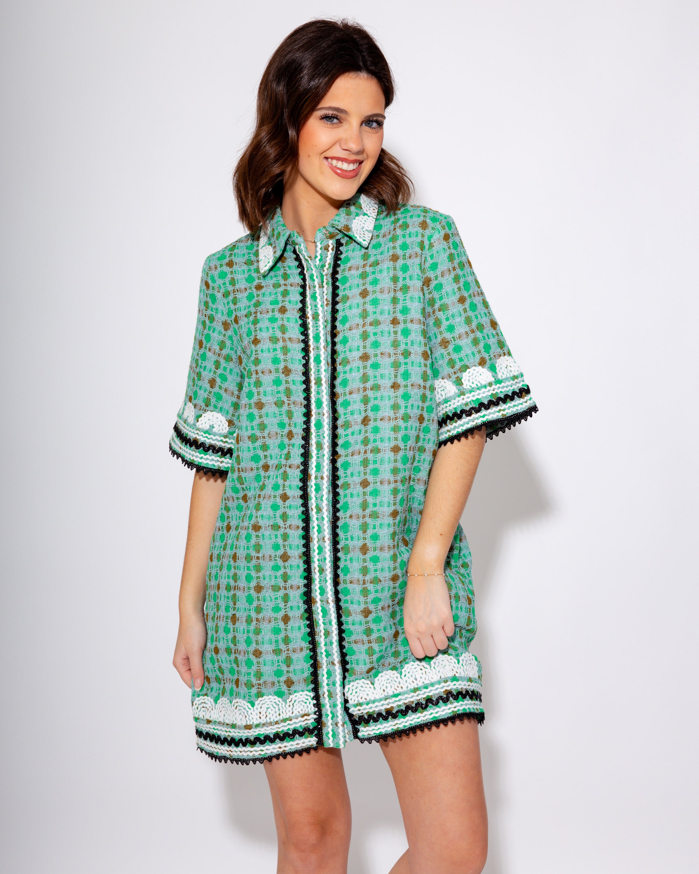 Mini Shirt Dress with RicRac Trim