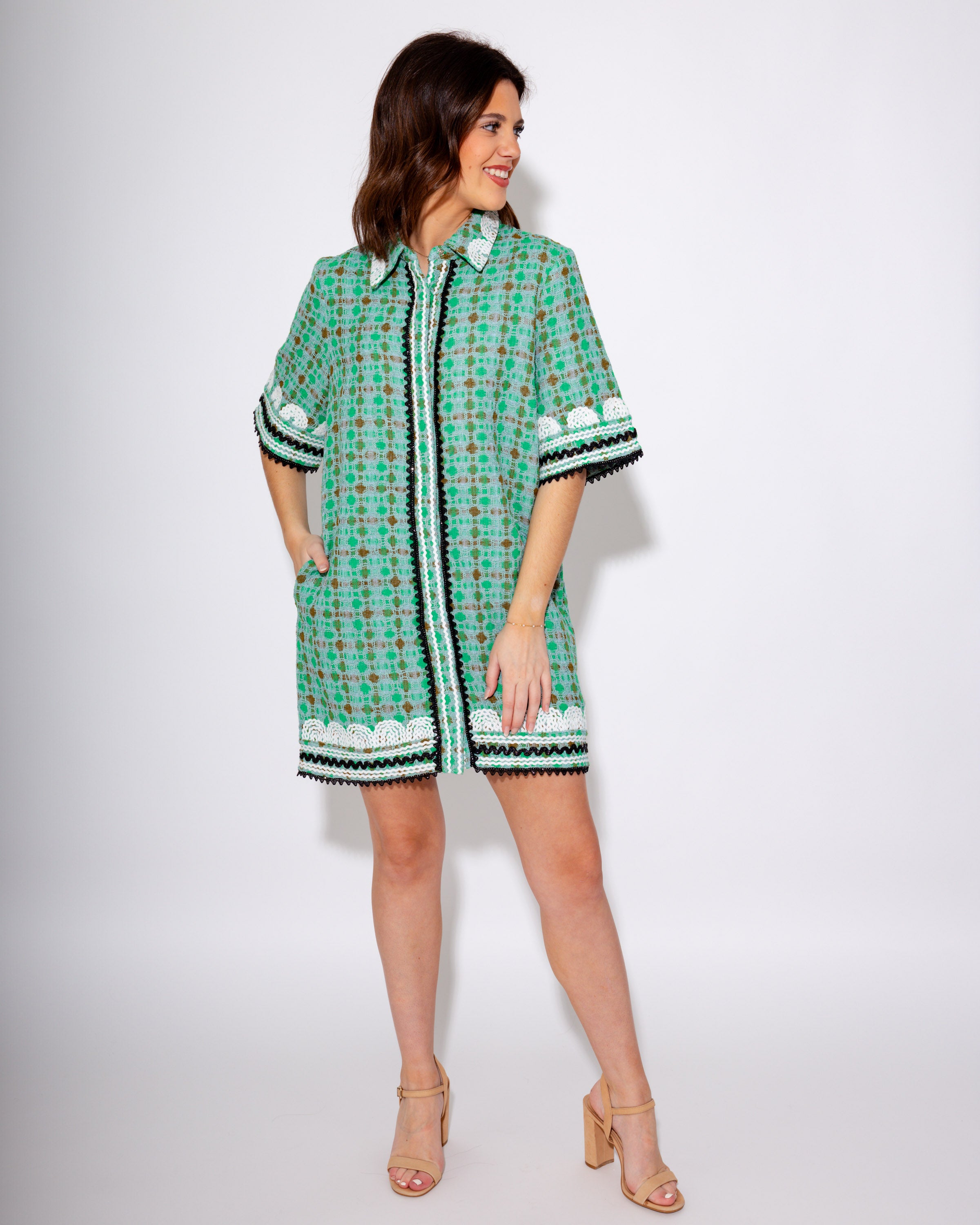 Mini Shirt Dress with RicRac Trim