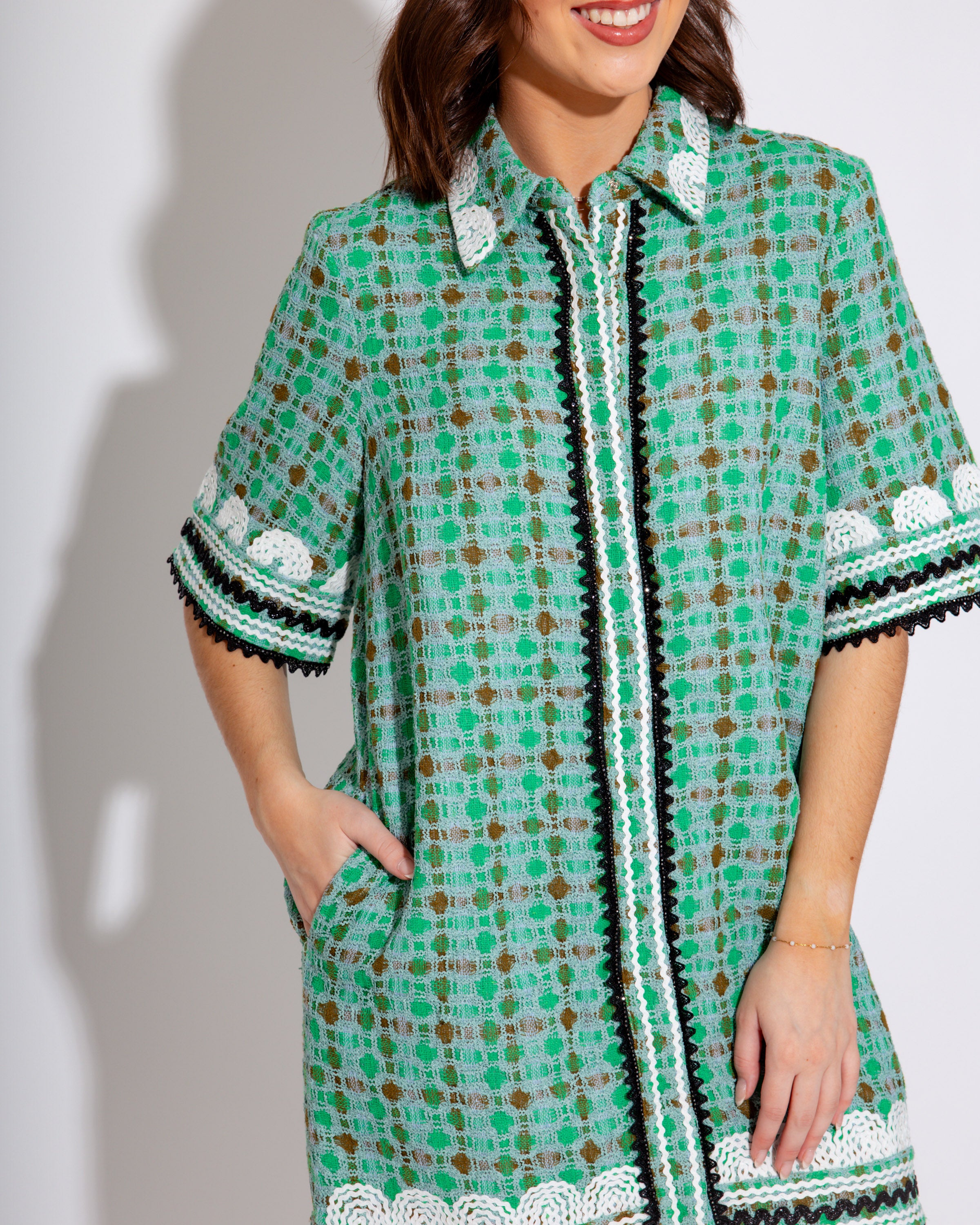 Mini Shirt Dress with RicRac Trim