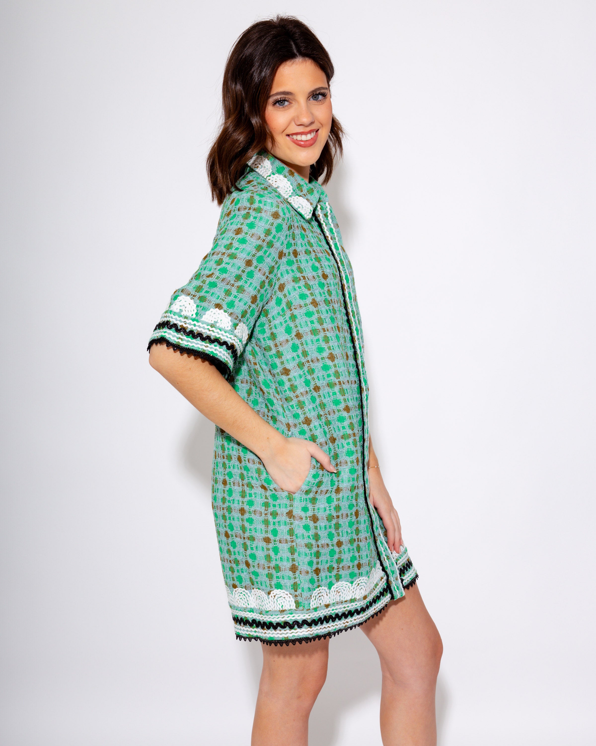 Mini Shirt Dress with RicRac Trim