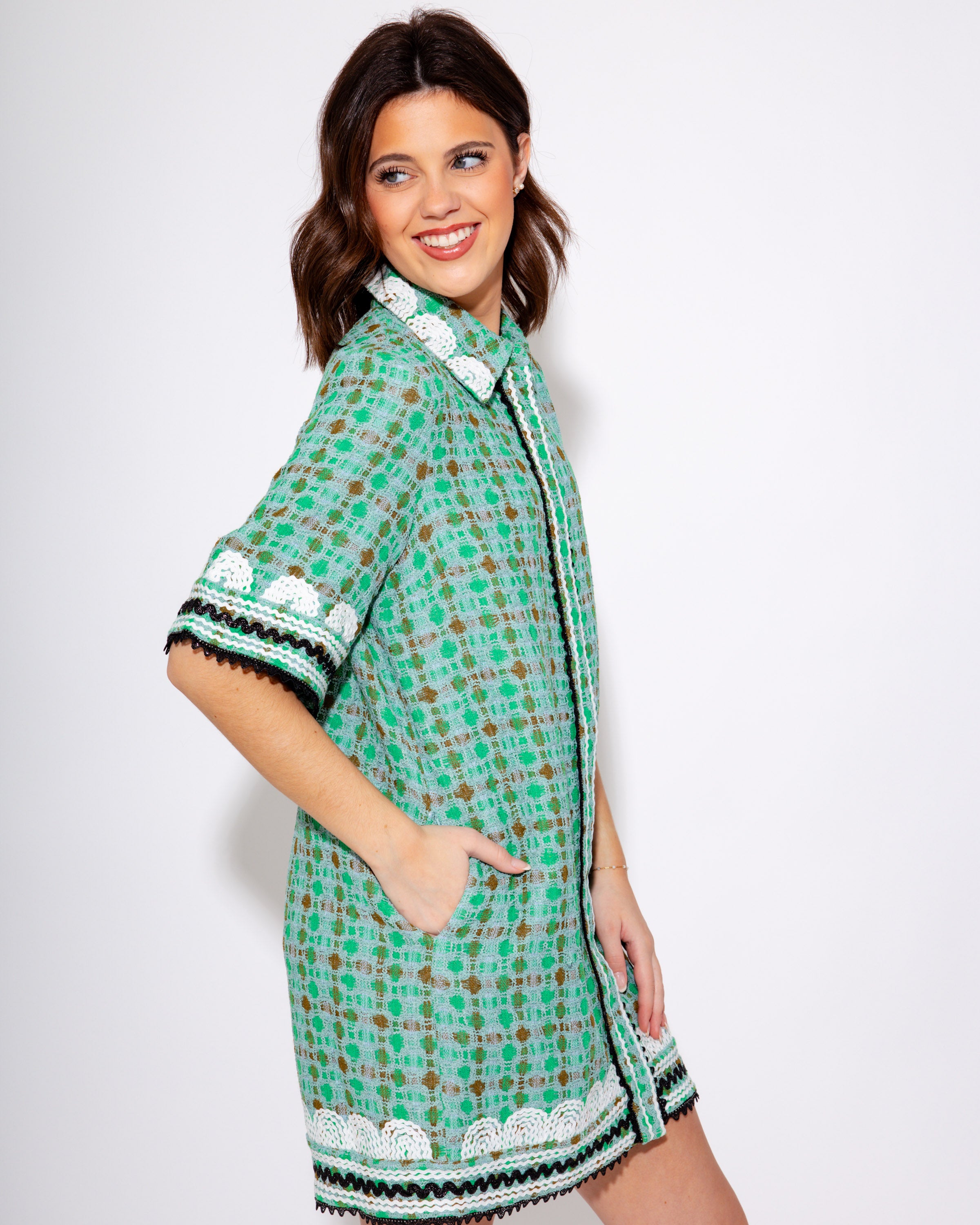 Mini Shirt Dress with RicRac Trim