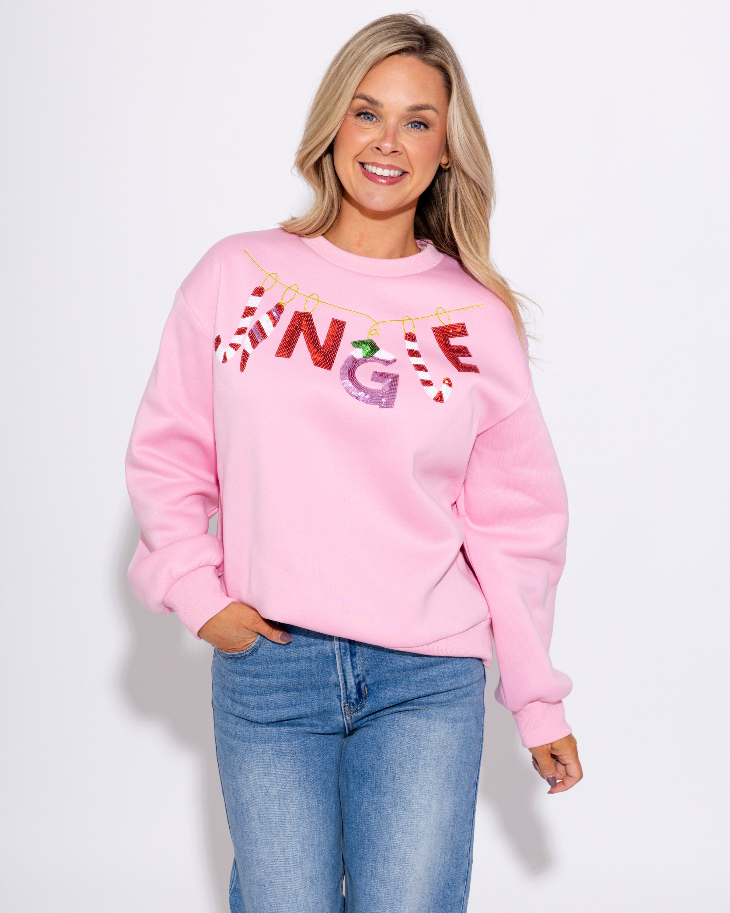 Pink “Jingle” Sequin Sweatshirt