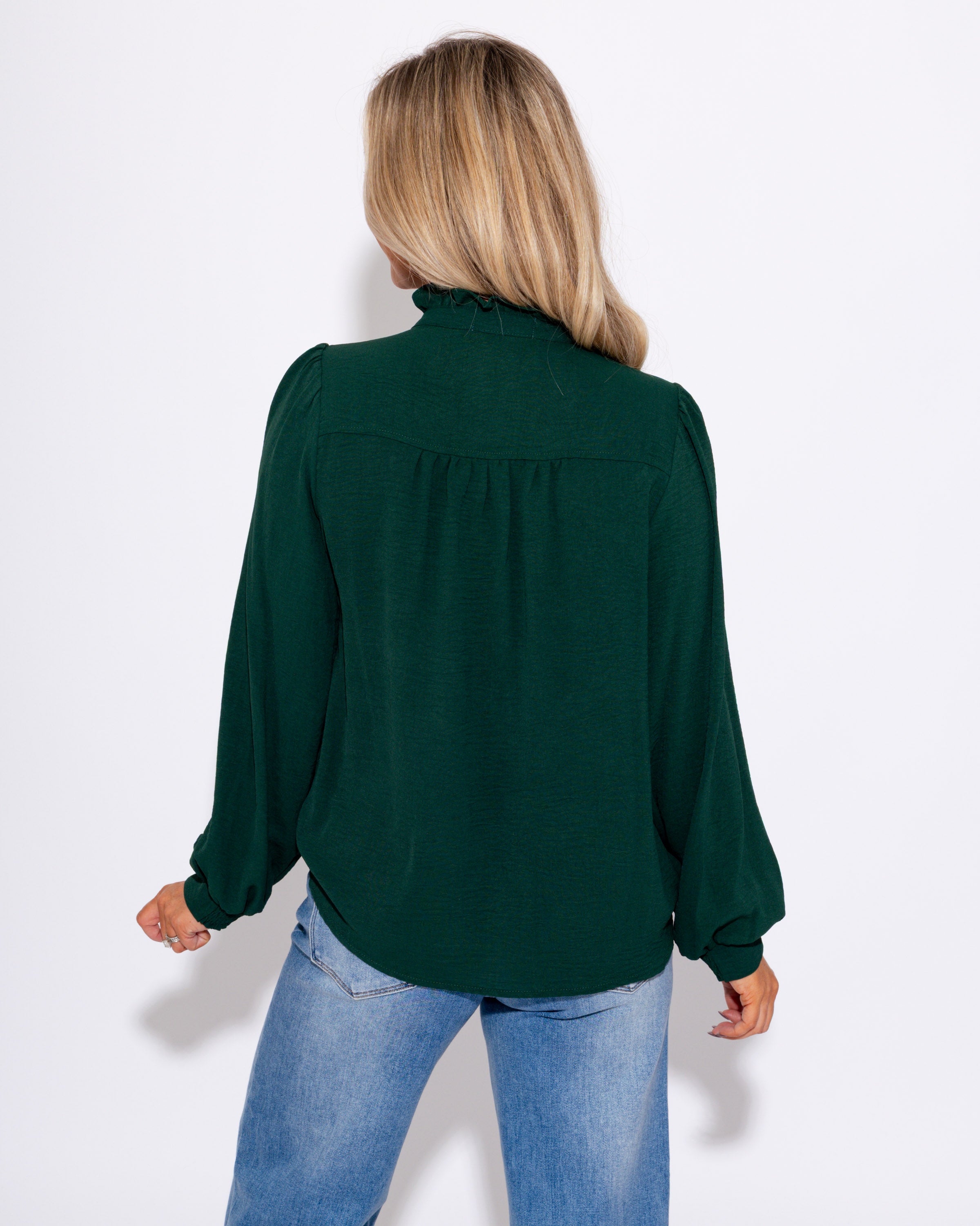 The Refined Ruffle Top in Hunter Green
