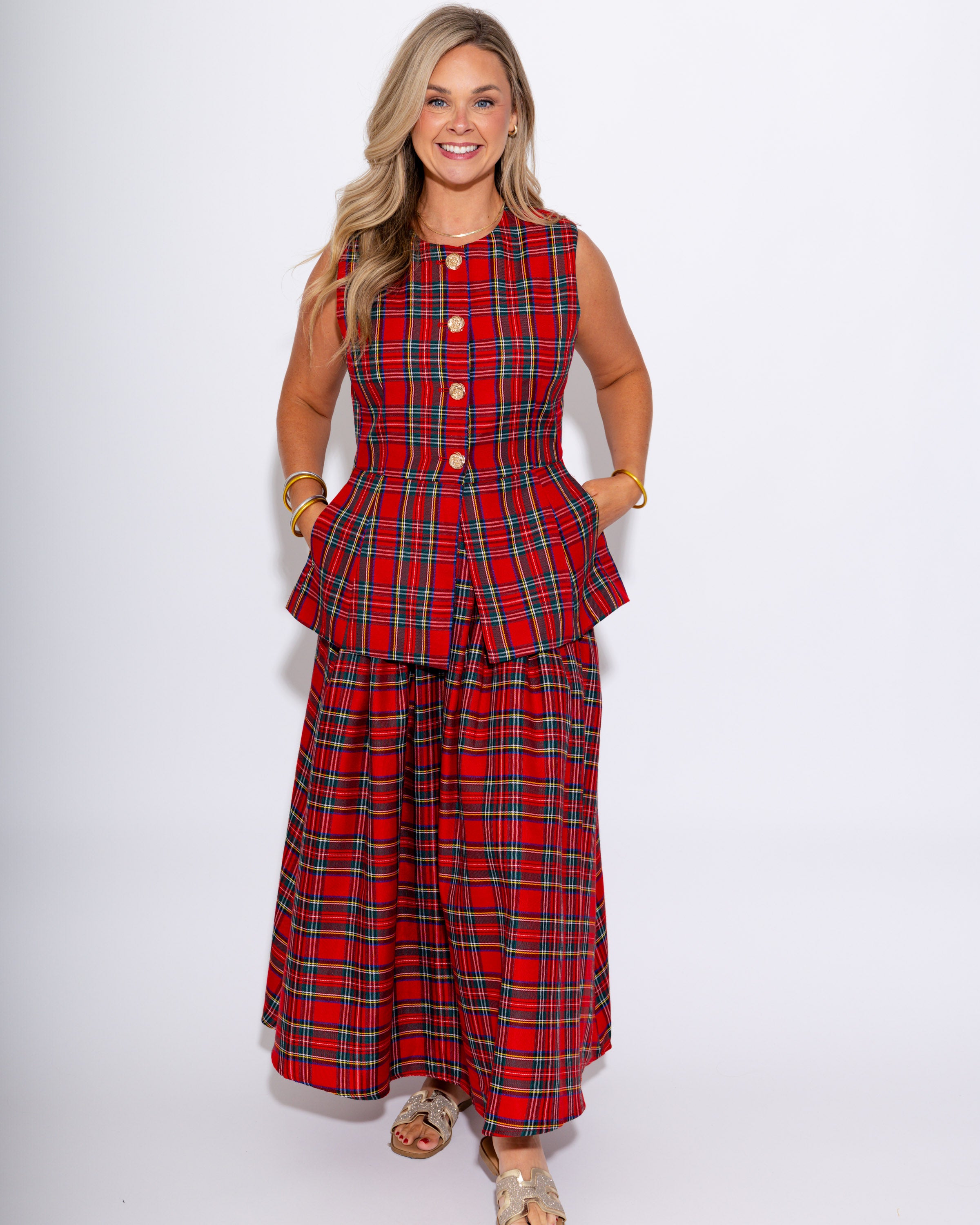Tailored Tartan Vest in Red