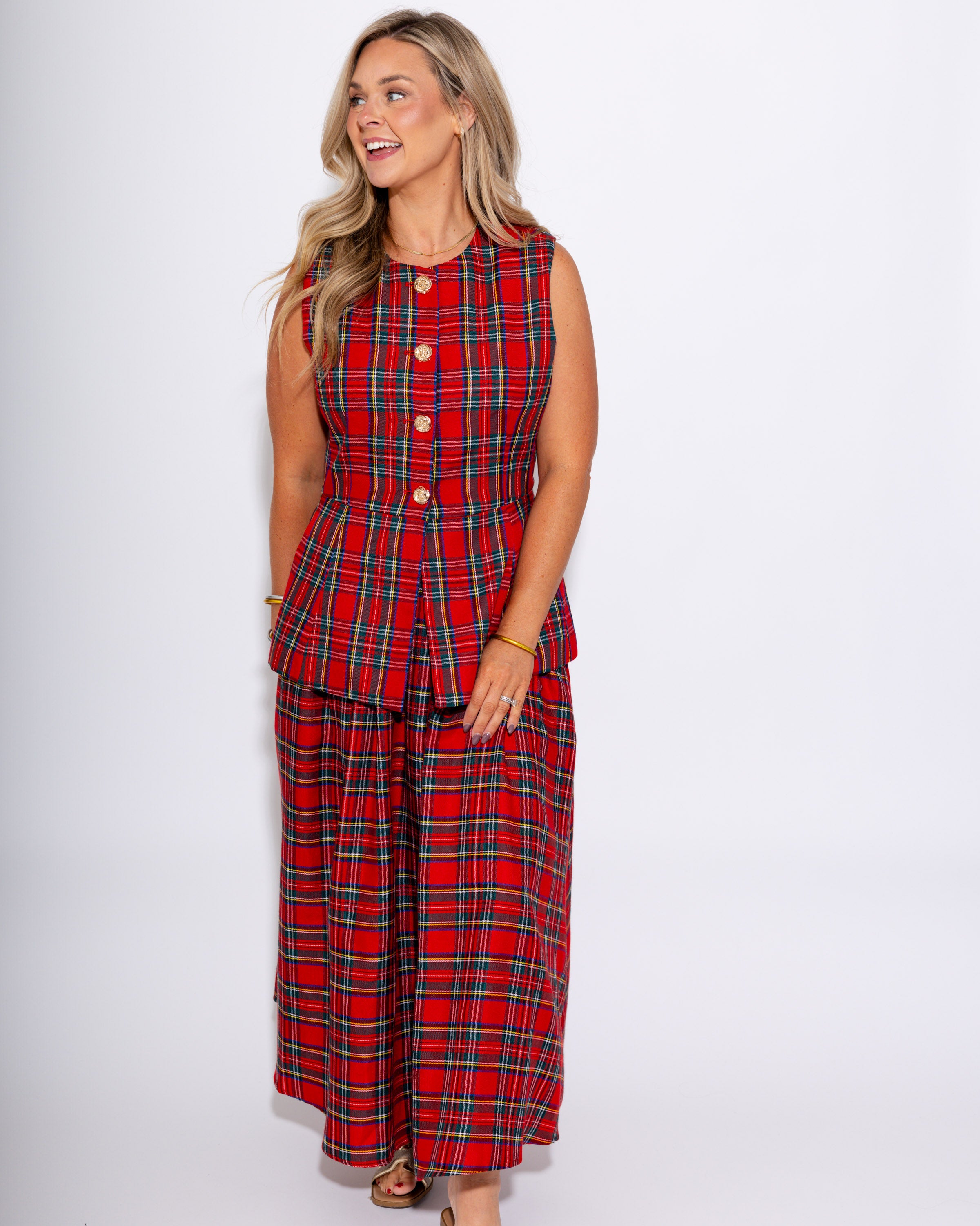 Tailored Tartan Vest in Red