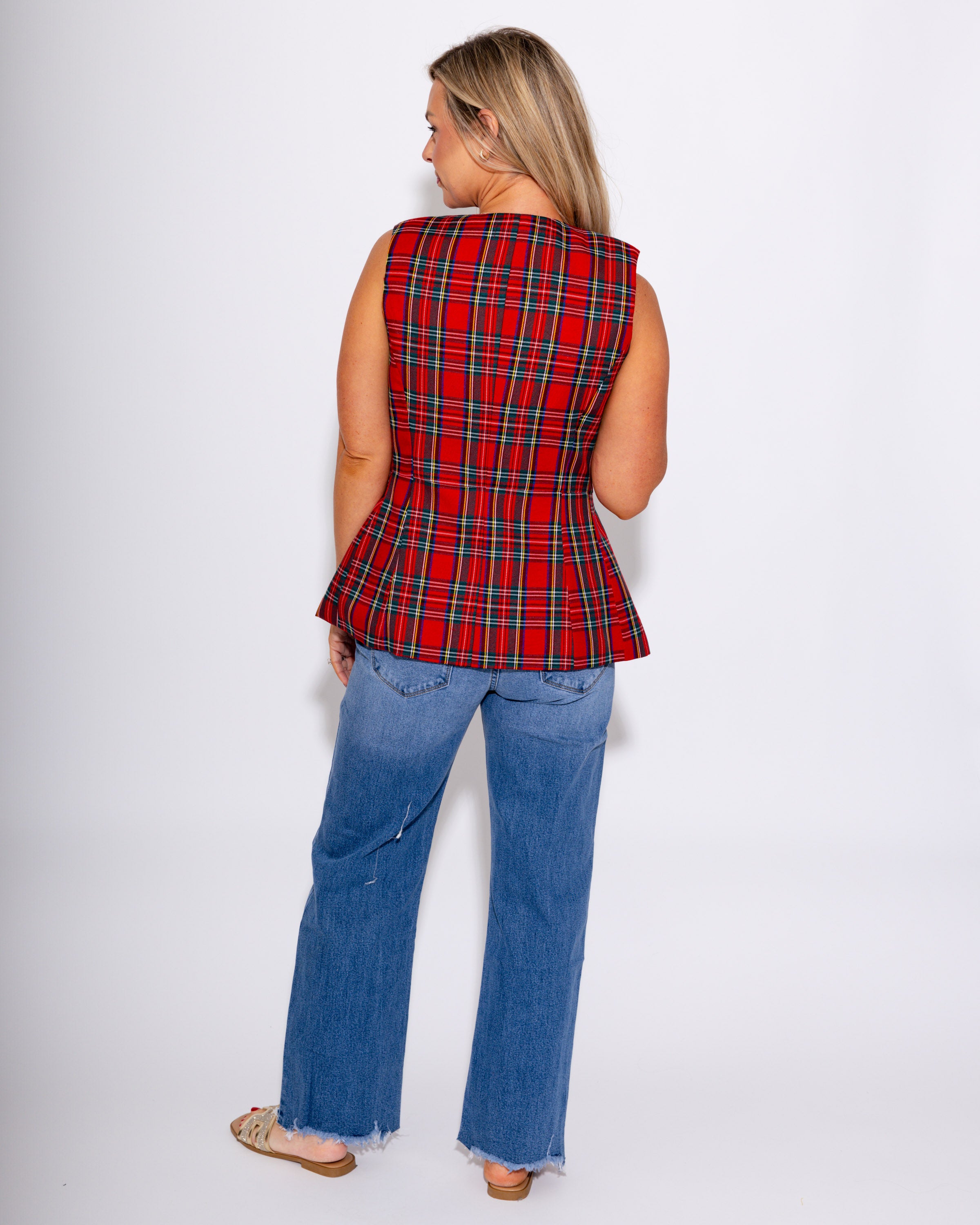 Tailored Tartan Vest in Red