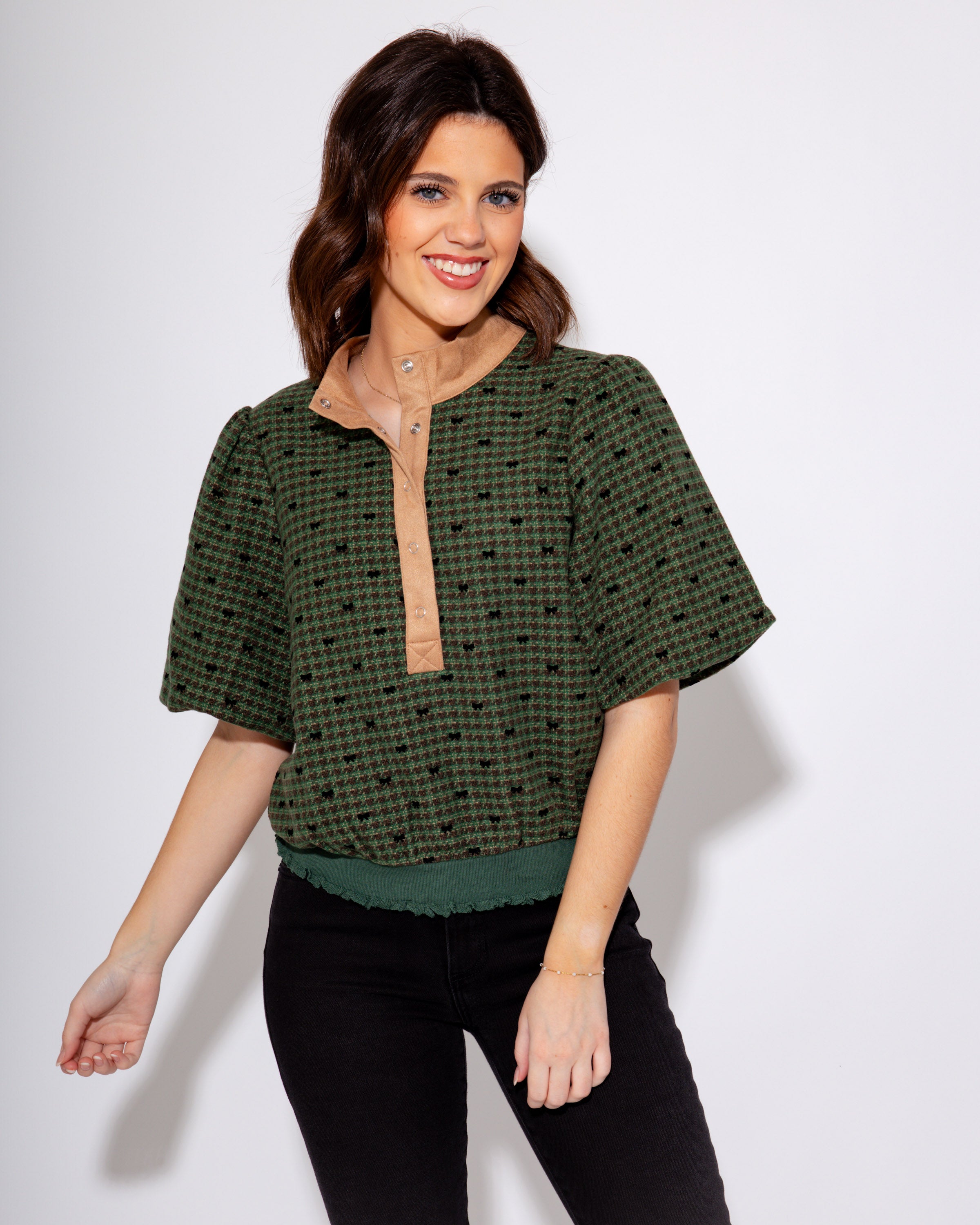 Bows & Buttons Flannel Top