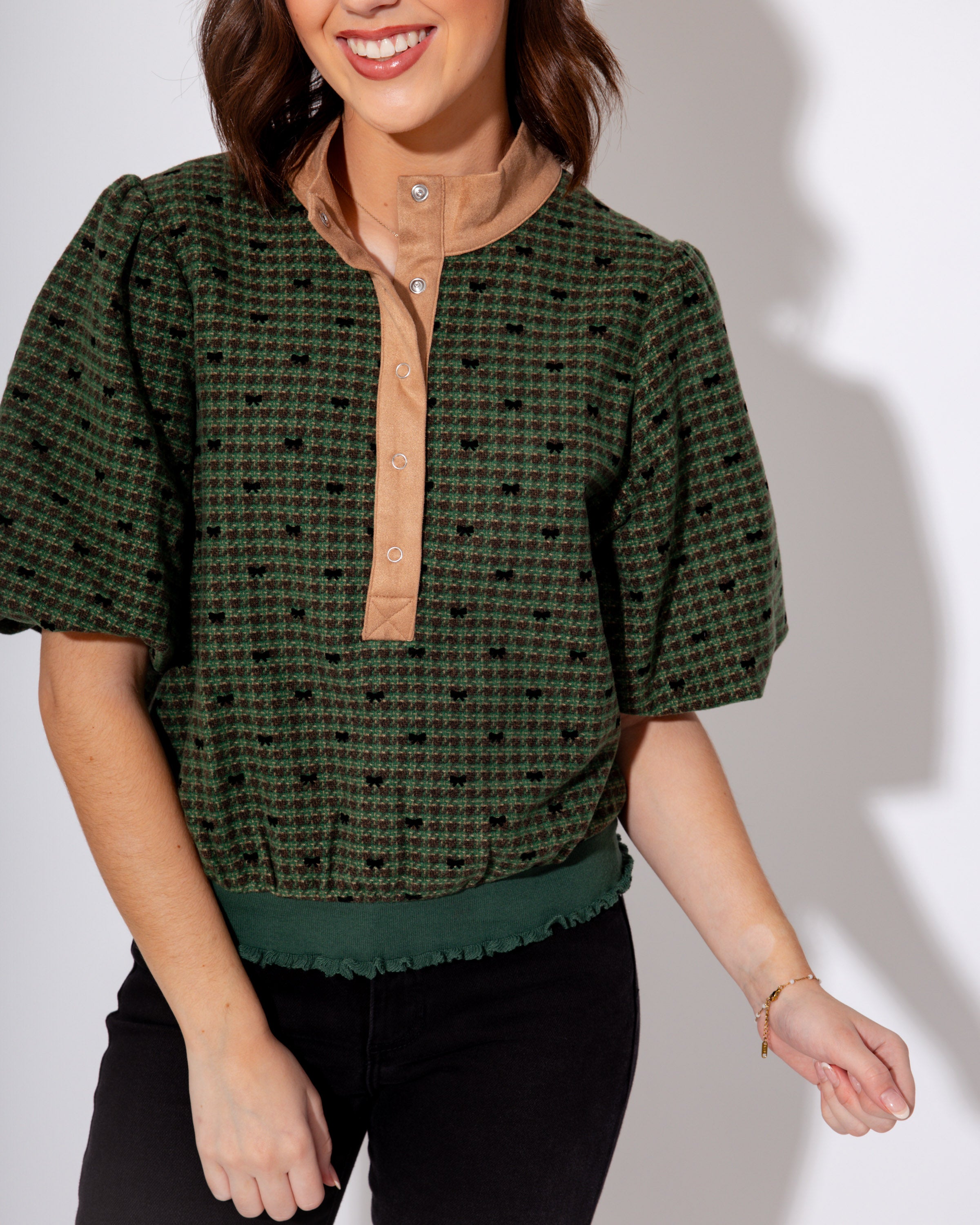 Bows & Buttons Flannel Top