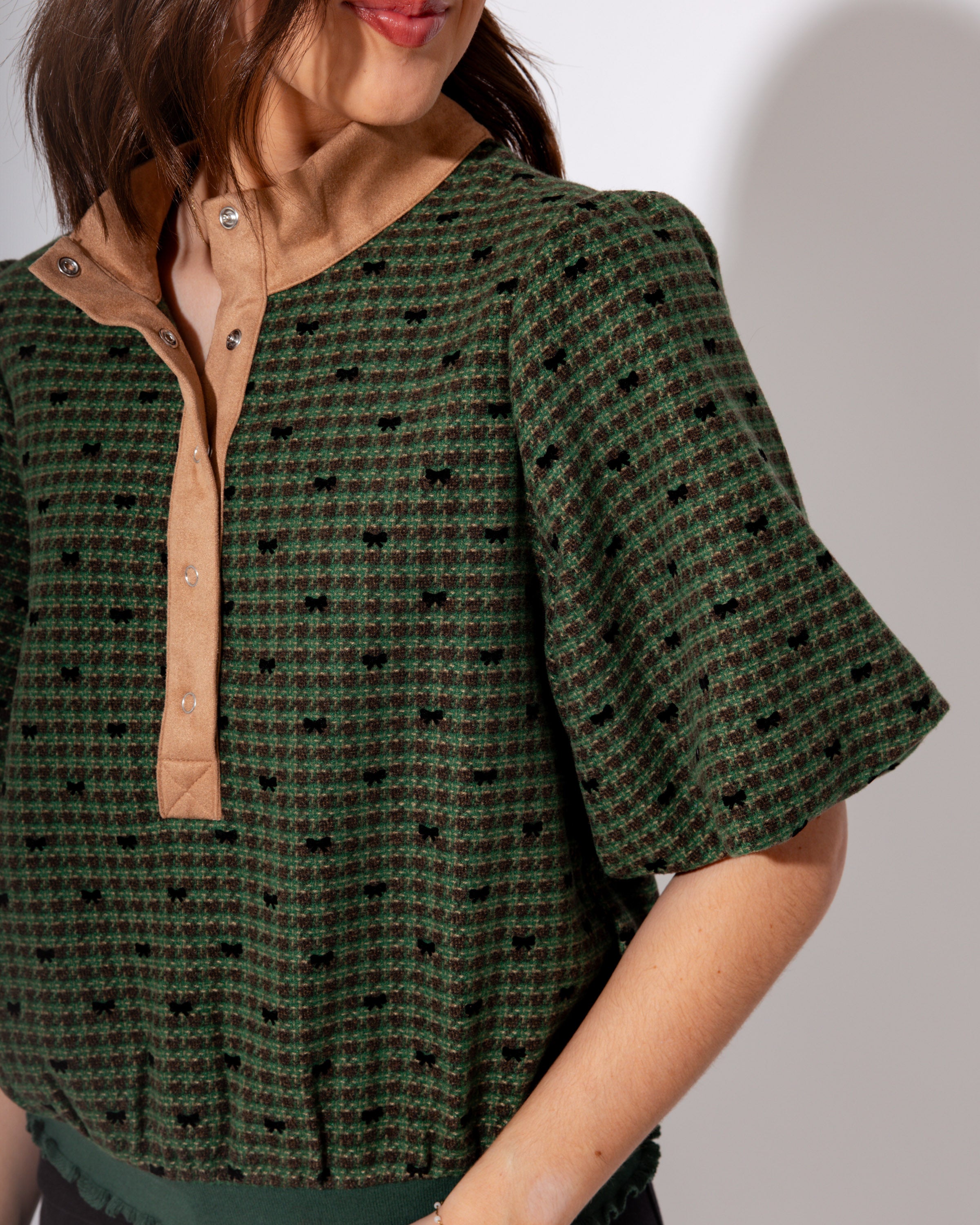 Bows & Buttons Flannel Top