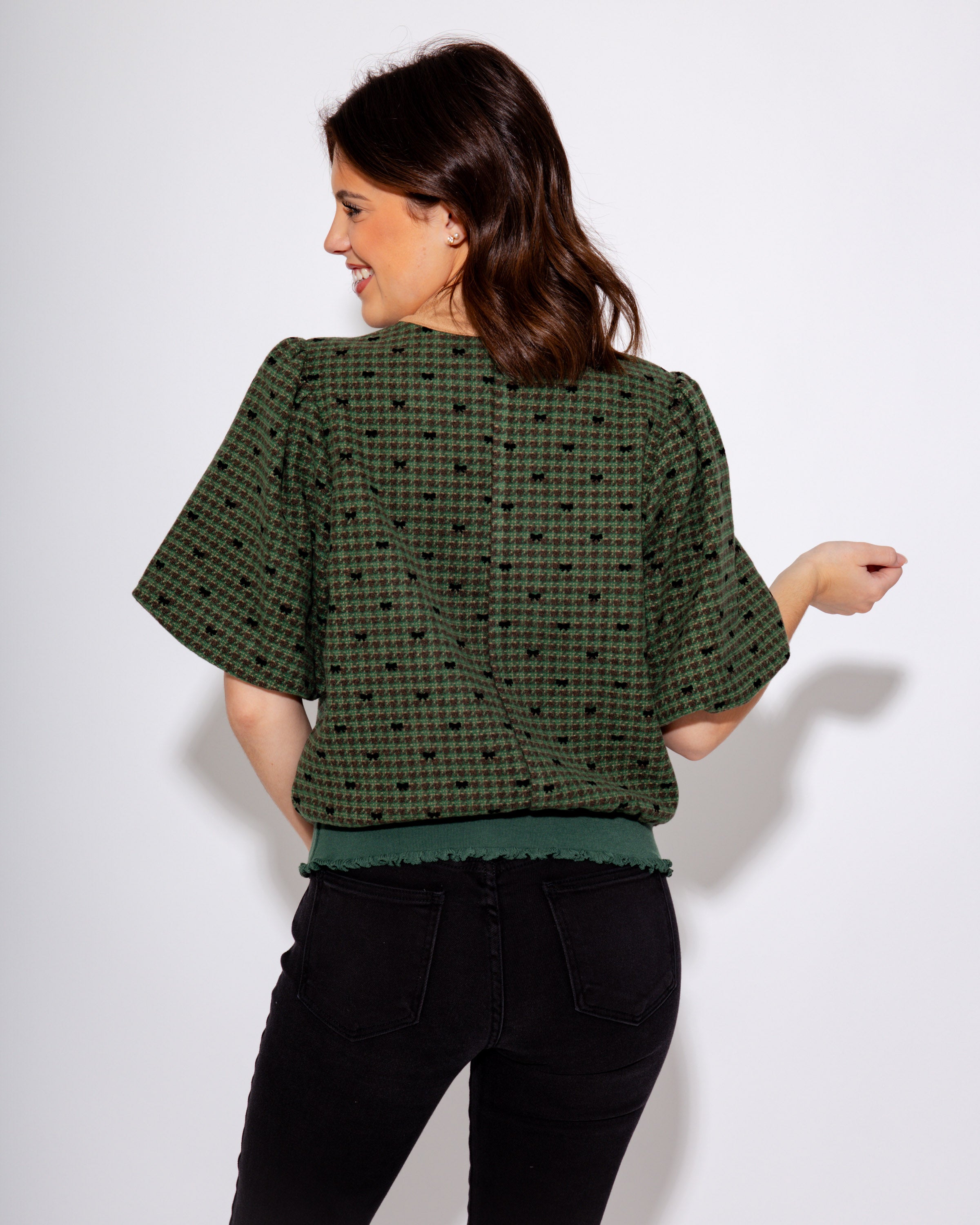 Bows & Buttons Flannel Top