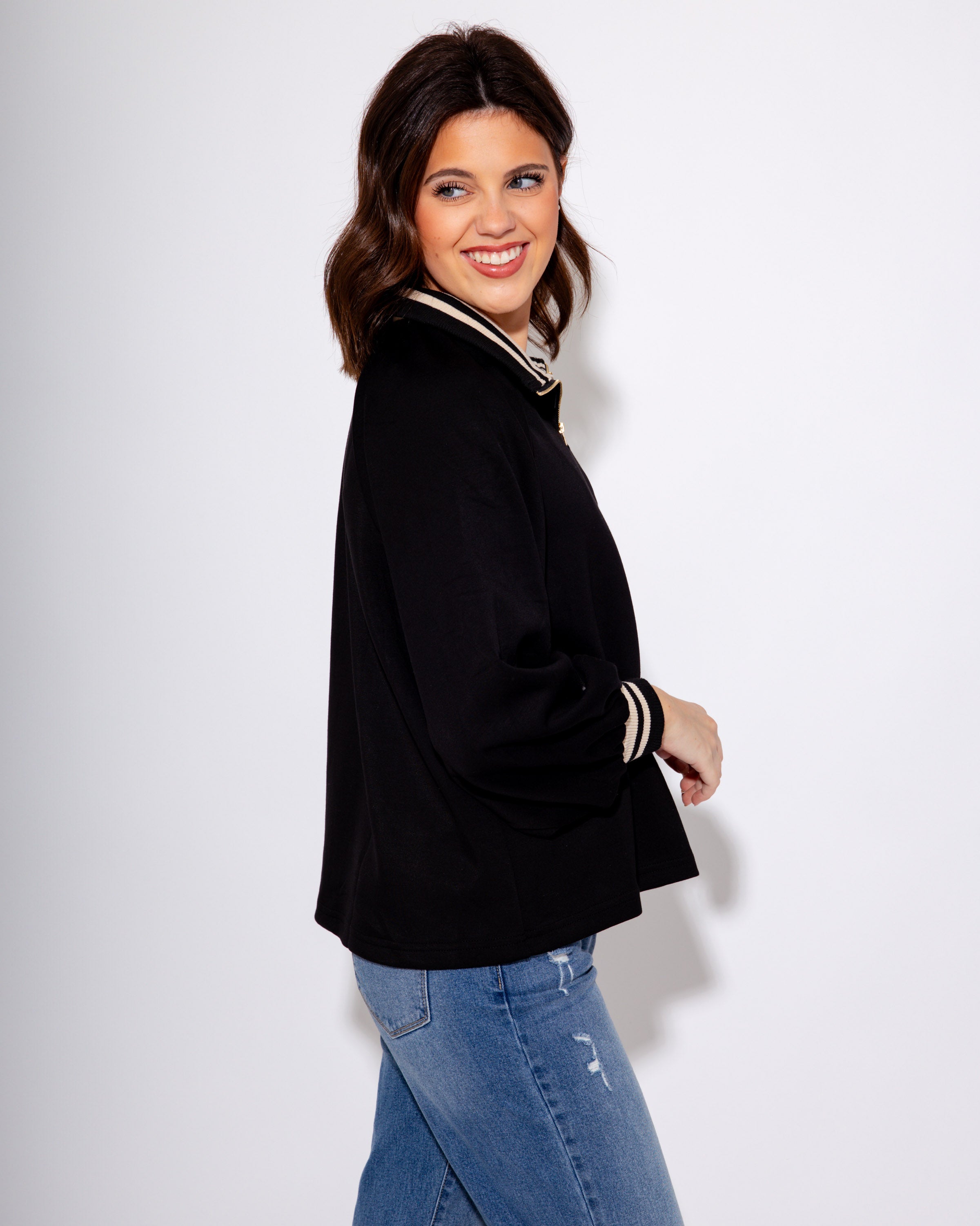 Black Half-Zip Knit Top