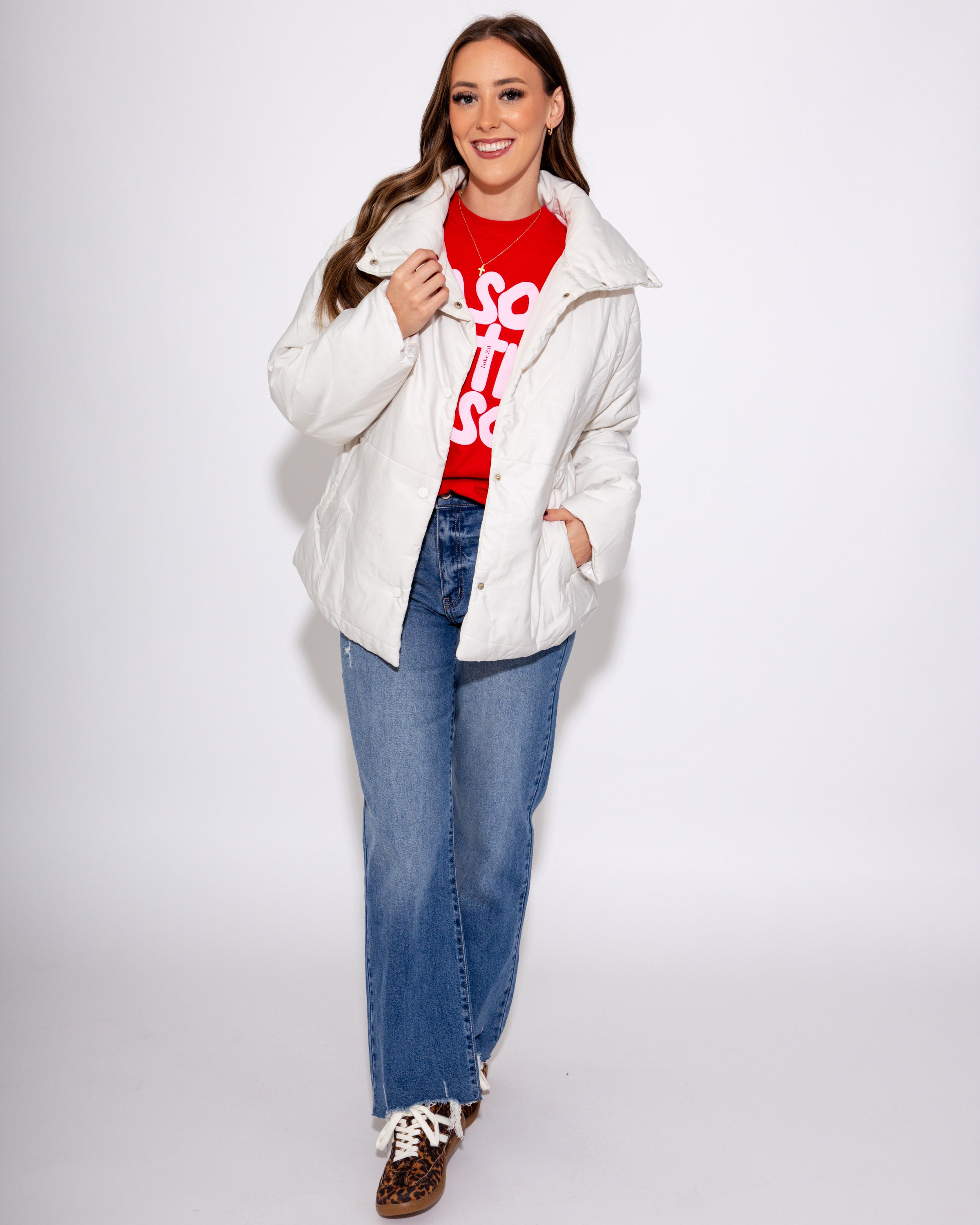 High Neck Button Down Padded Jacket