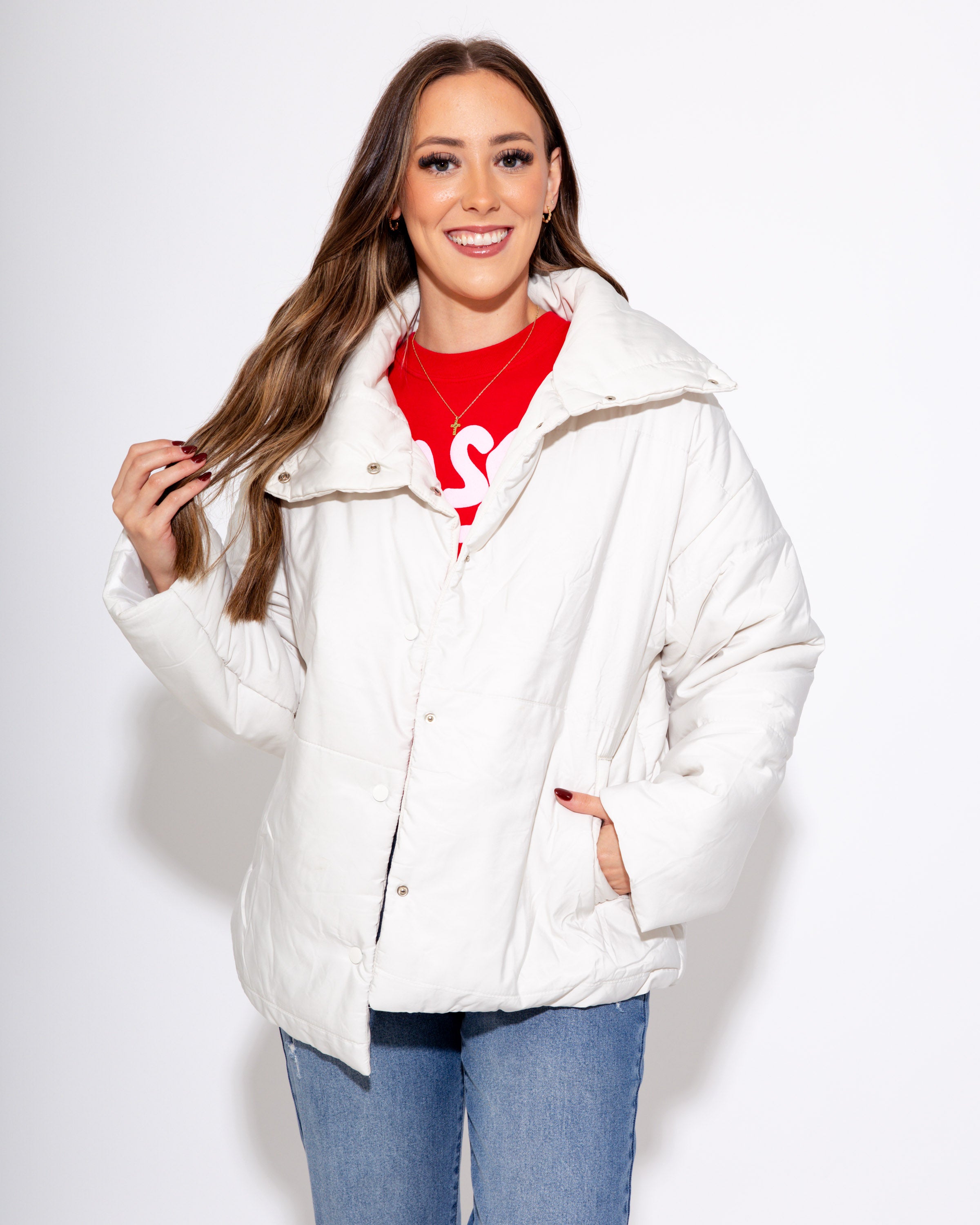 High Neck Button Down Padded Jacket