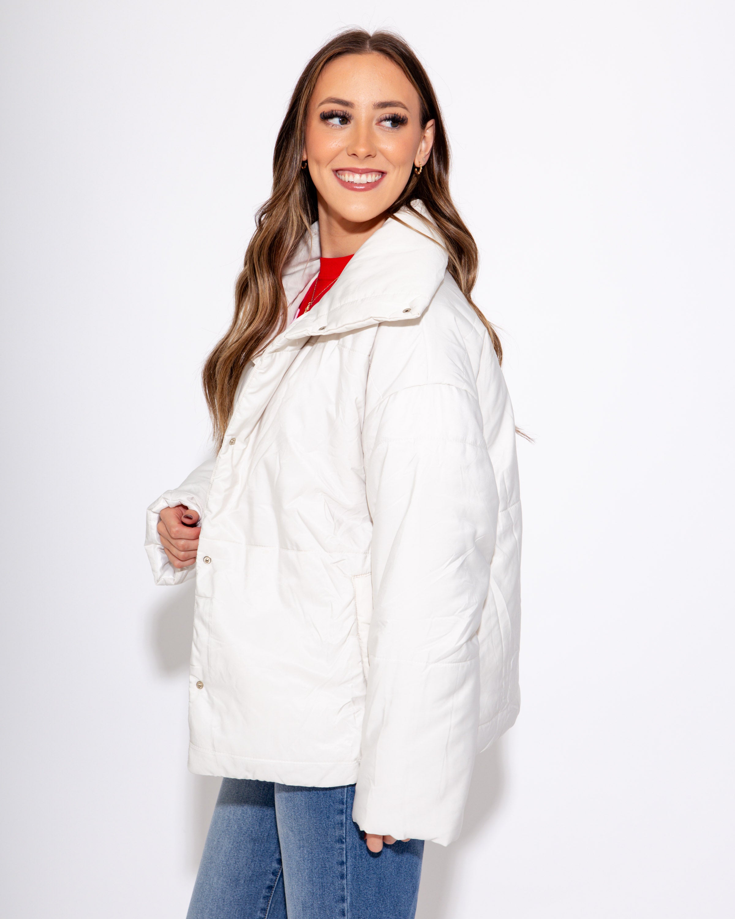High Neck Button Down Padded Jacket