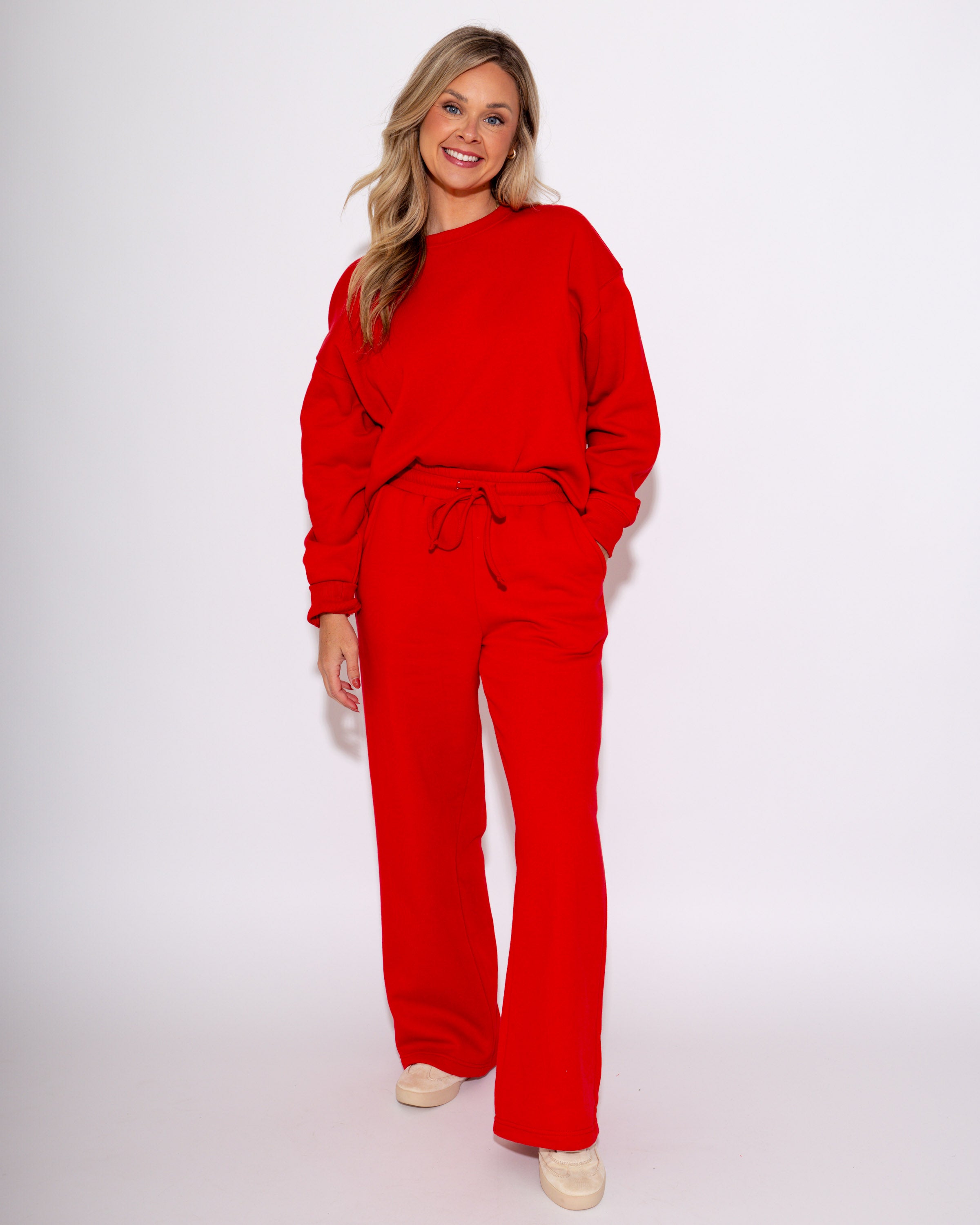 Fleece Pullover & Sweatpants Set in Ruby
