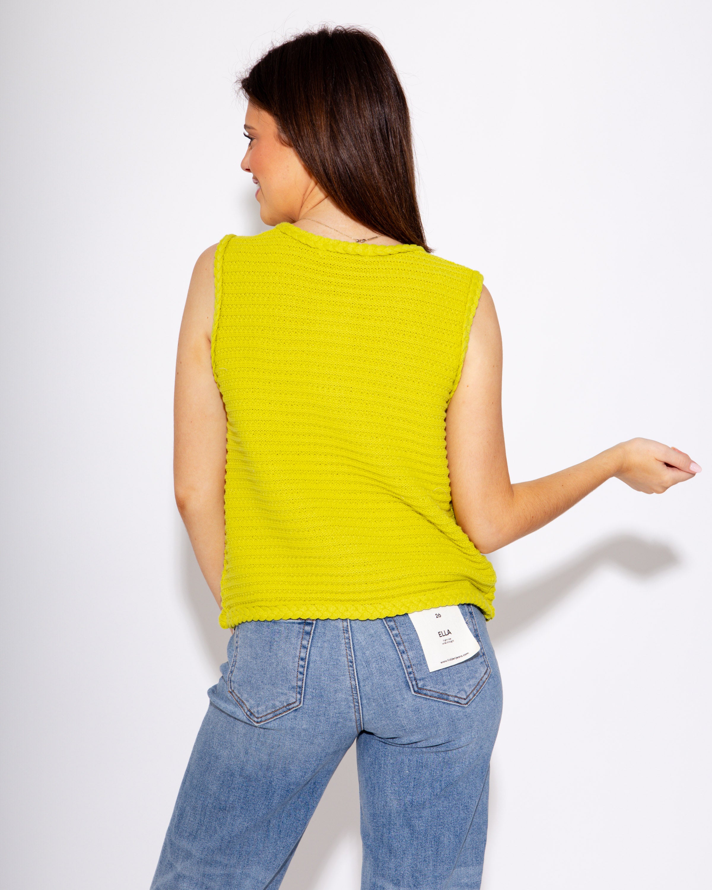 Simple Stitch Sweater Top in Chartreuse
