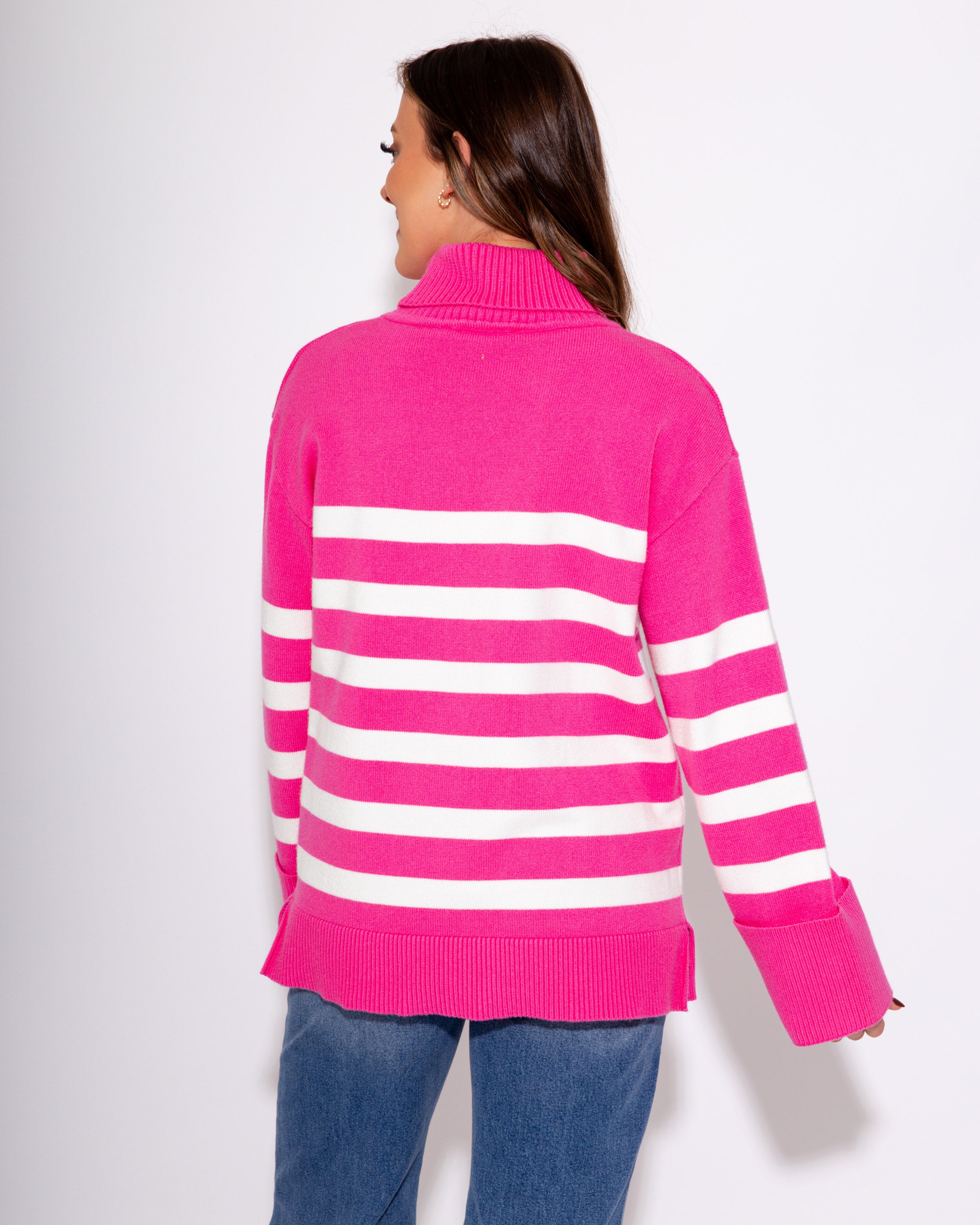 Pink Striped Turtleneck Sweater