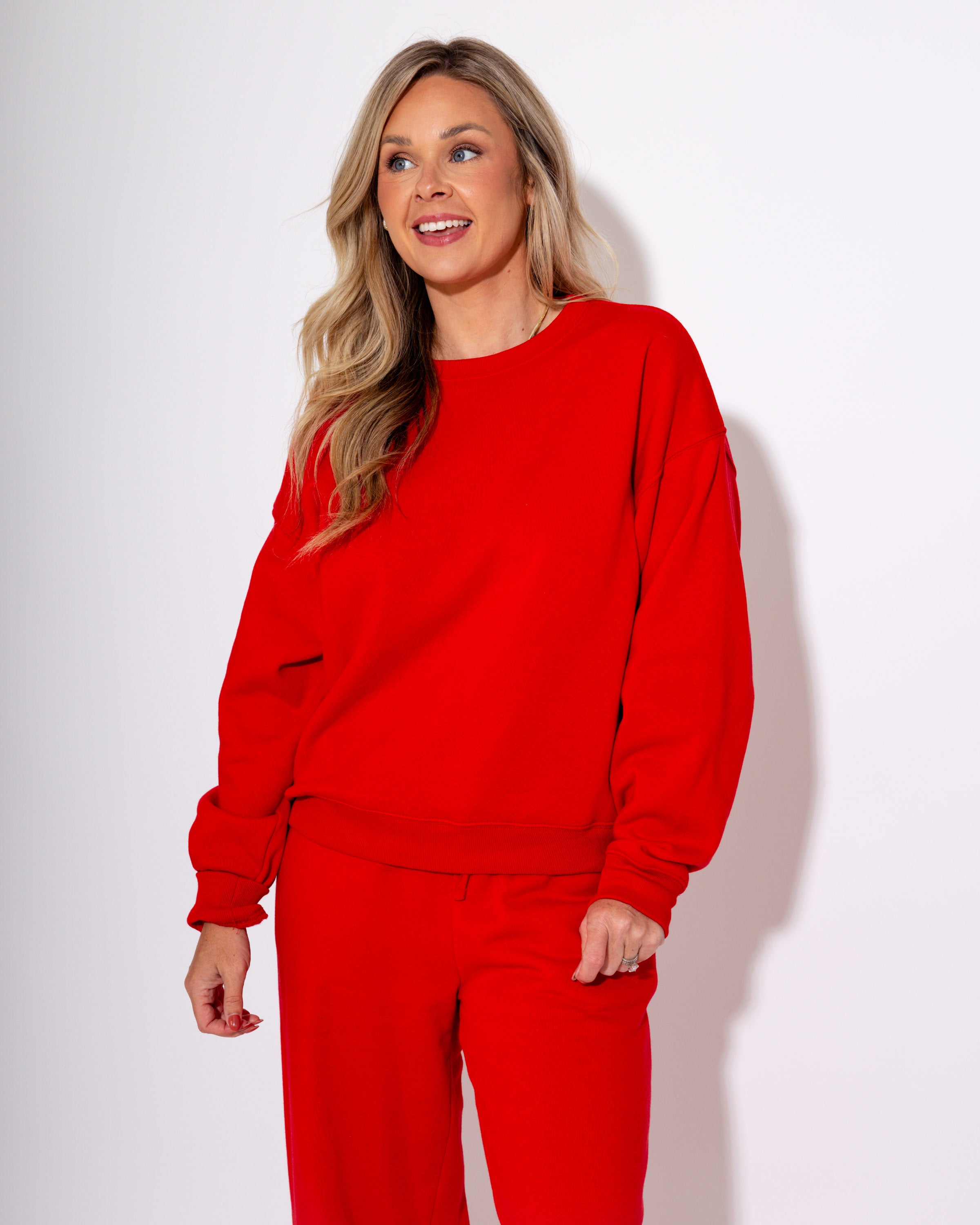 Fleece Pullover & Sweatpants Set in Ruby
