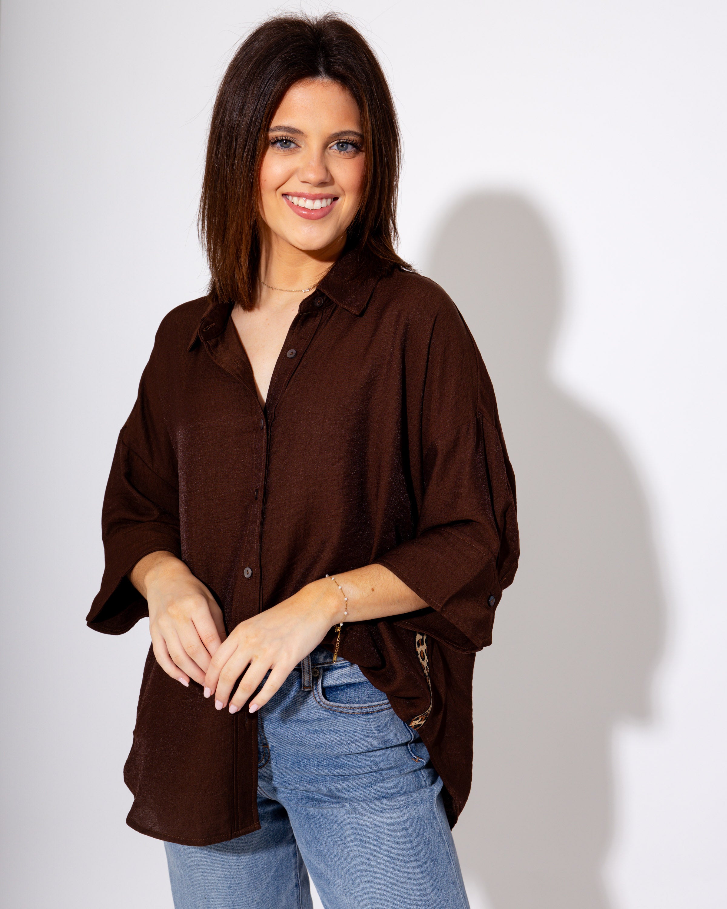 Wild Contrast Trim Top in Brown