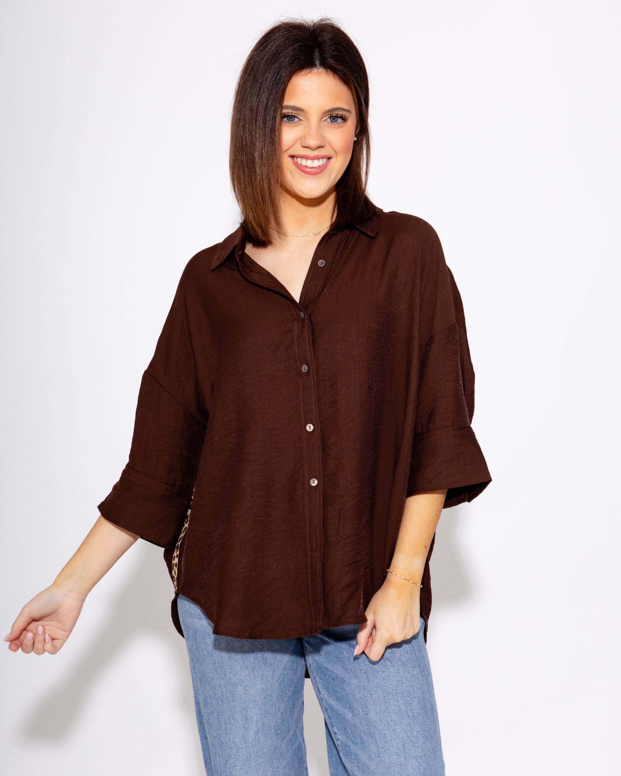 Wild Contrast Trim Top in Brown