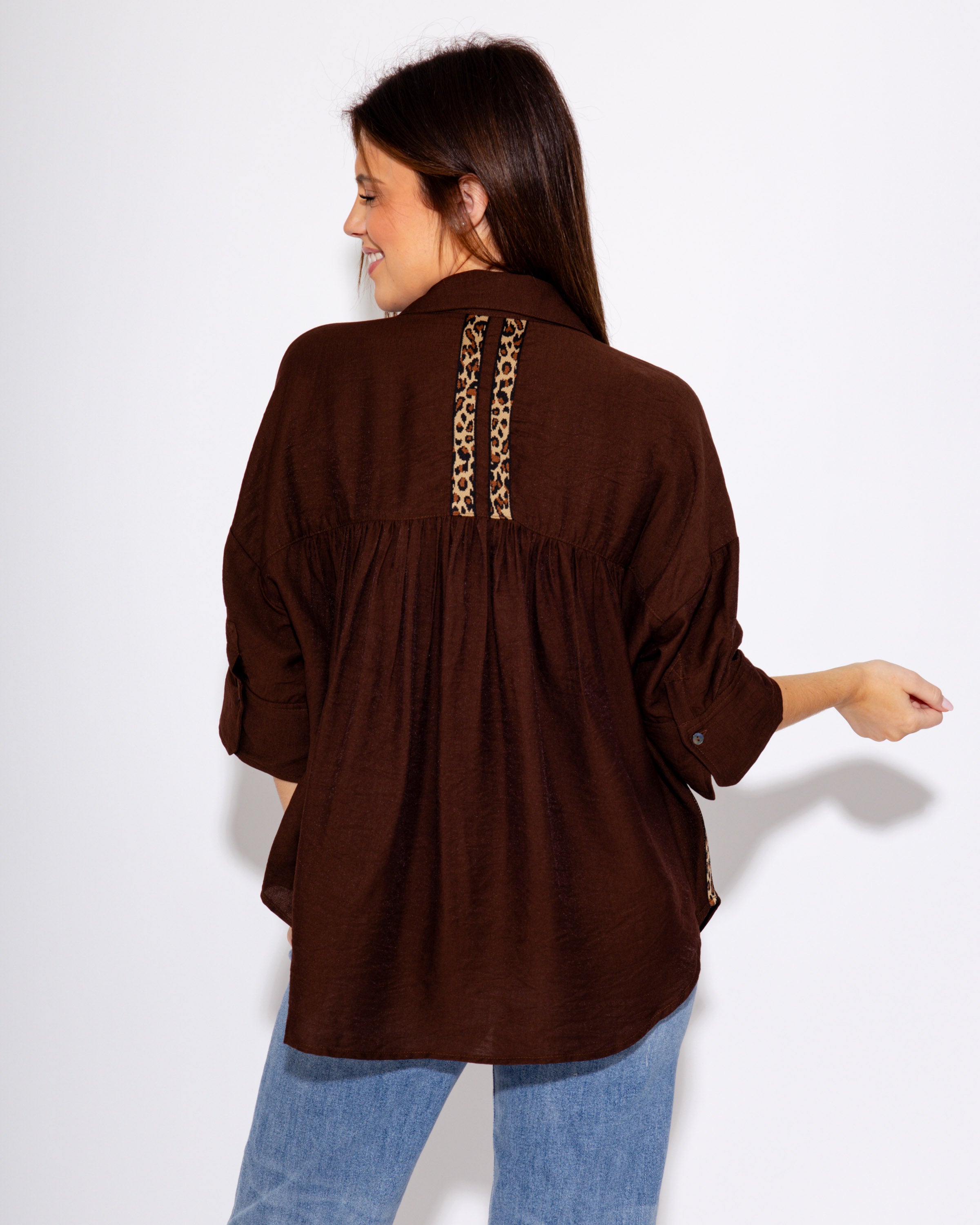 Wild Contrast Trim Top in Brown