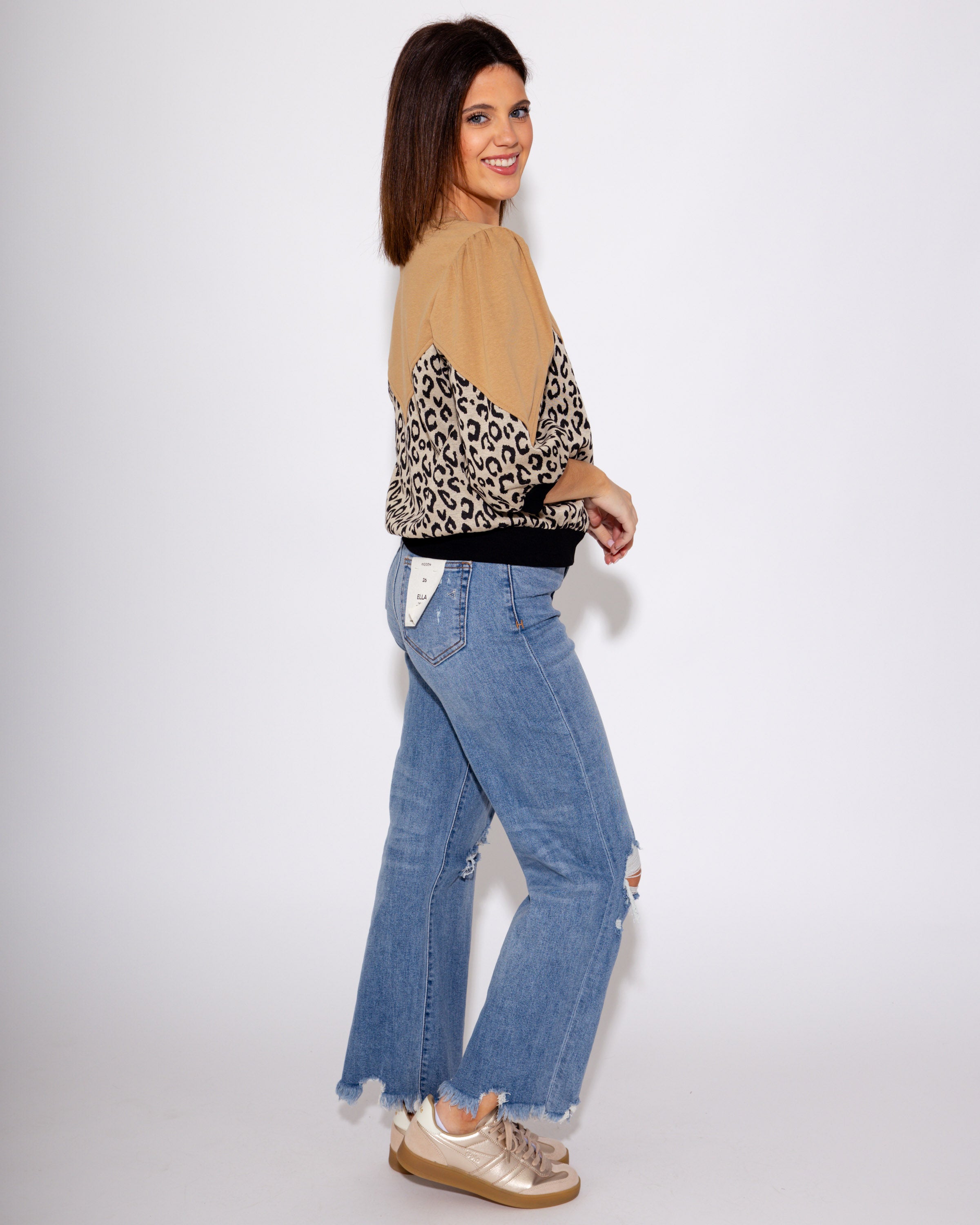 Leopard Colorblock French Terry Top