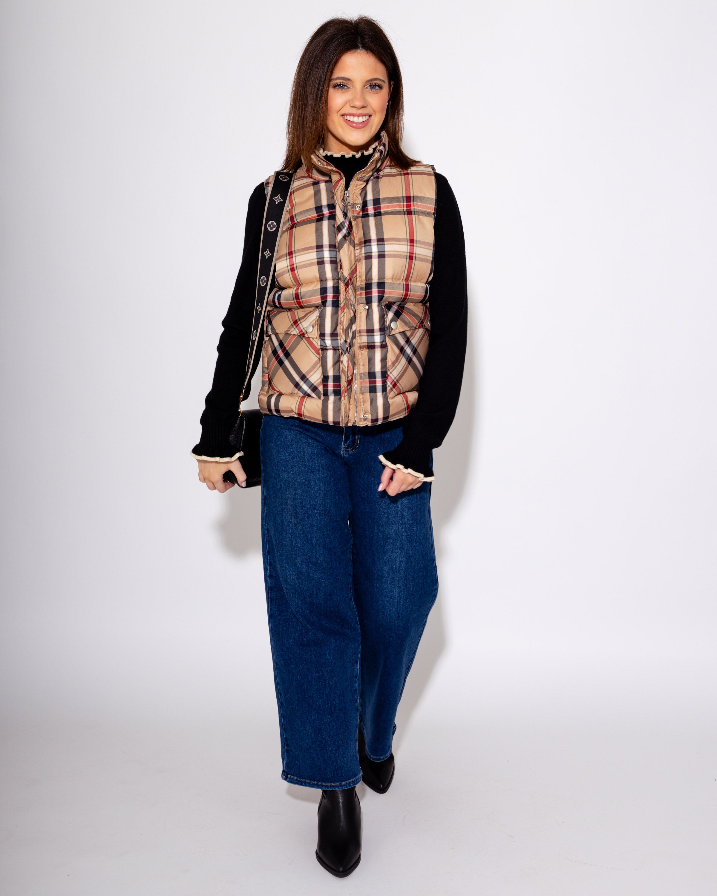 Plaid Print Padded Vest