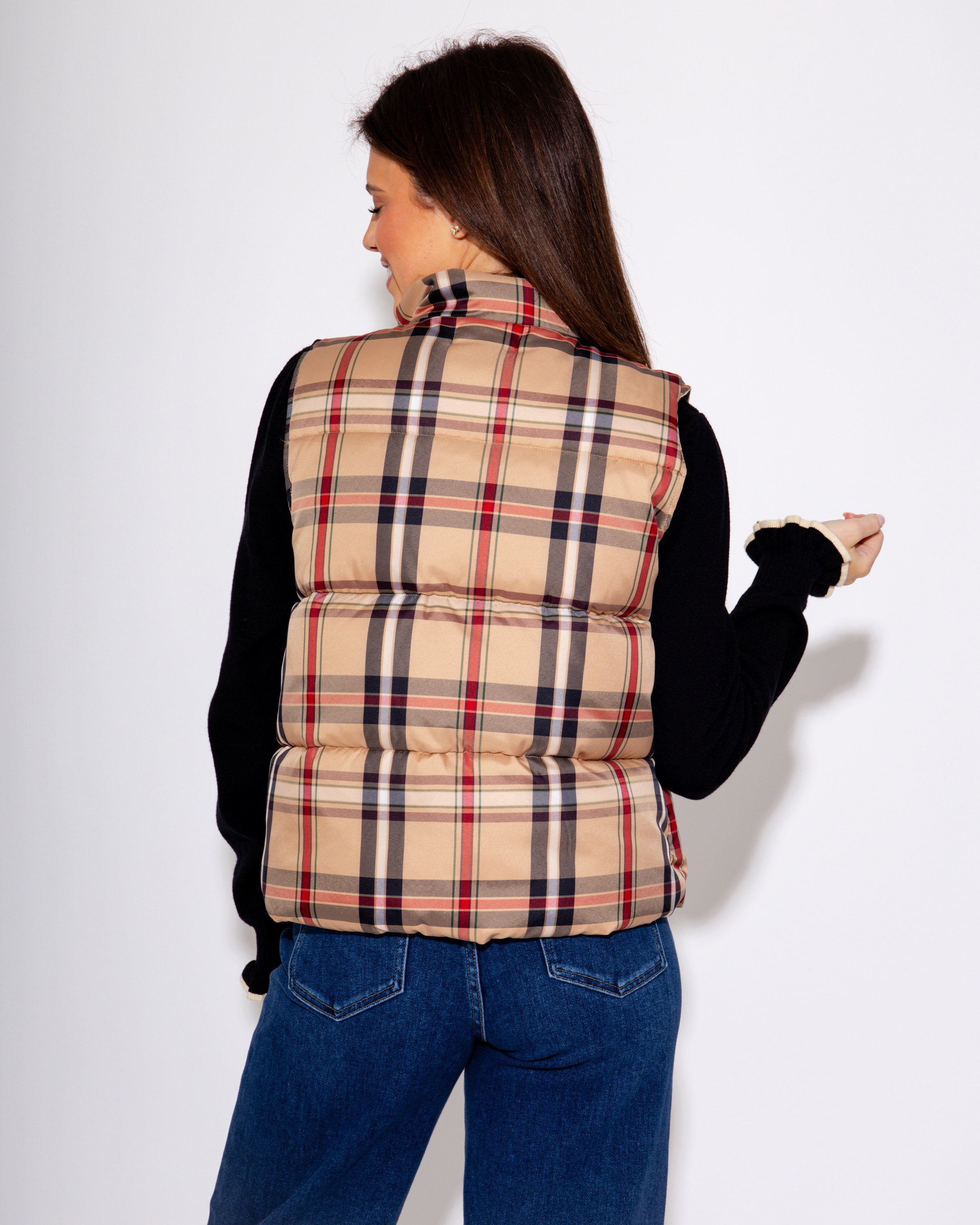 Plaid Print Padded Vest