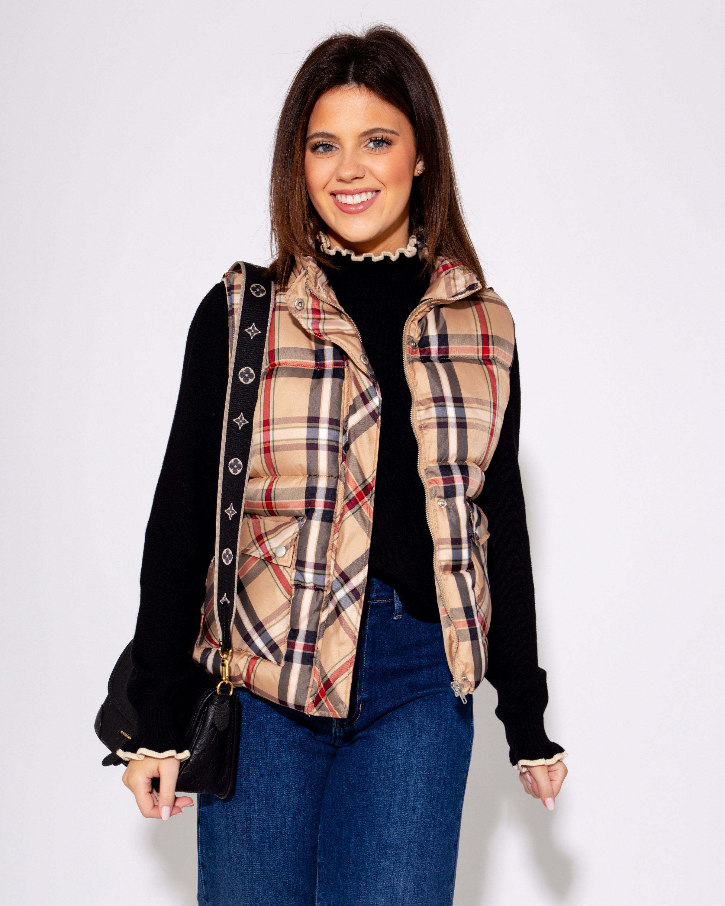 Plaid Print Padded Vest