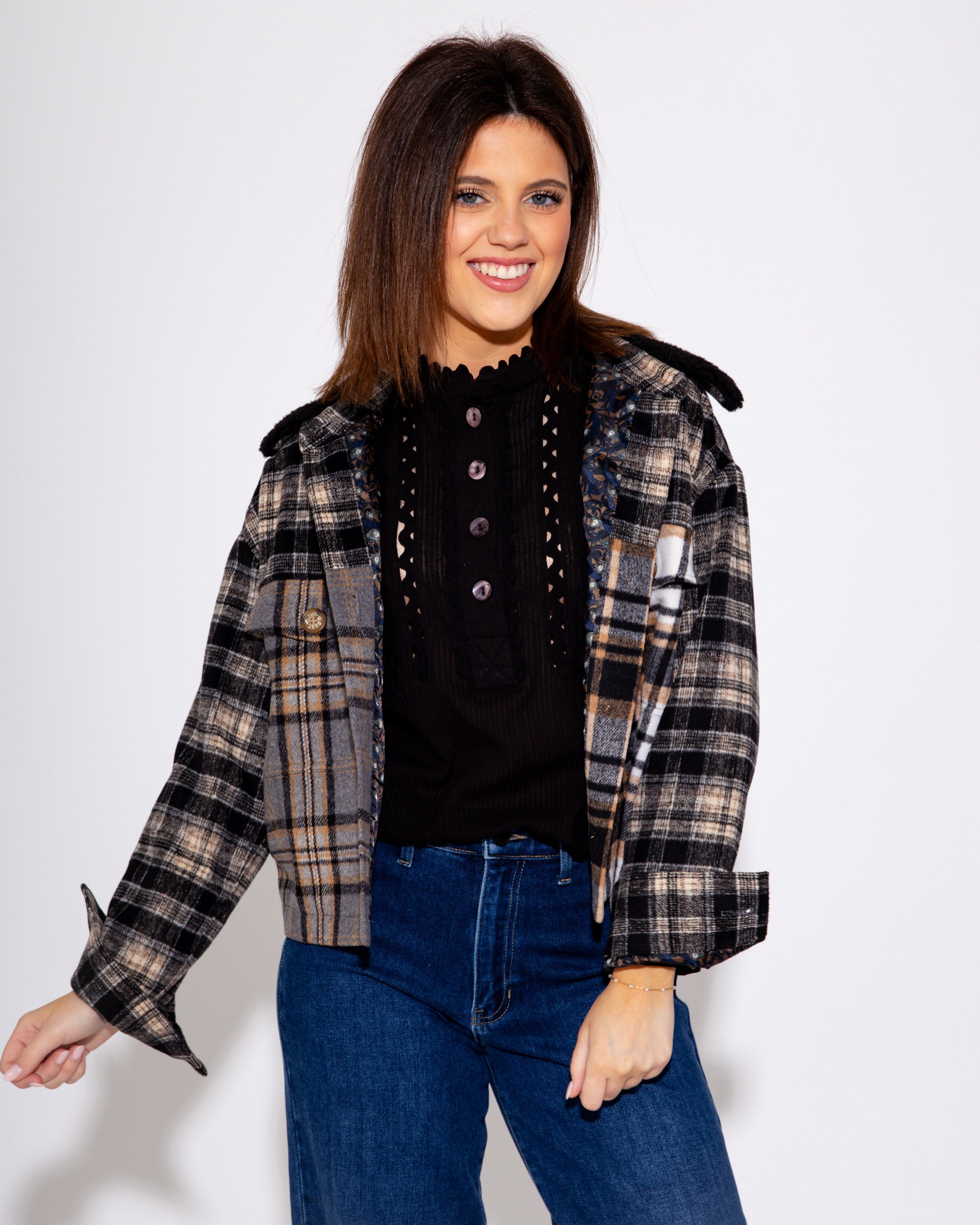 Patched Plaid Jacket