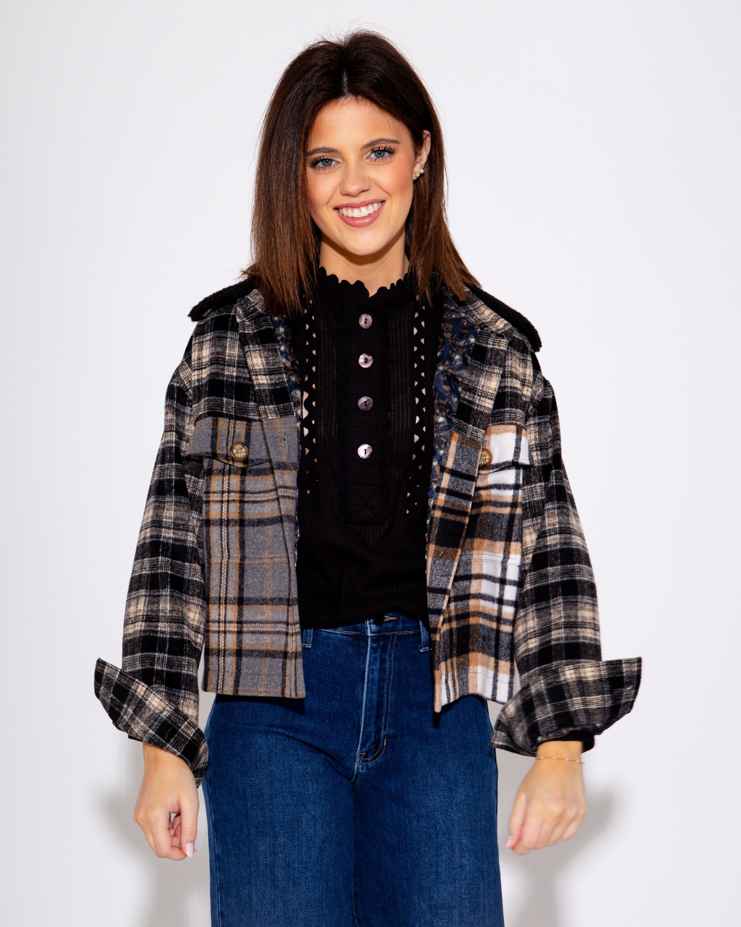 Patched Plaid Jacket