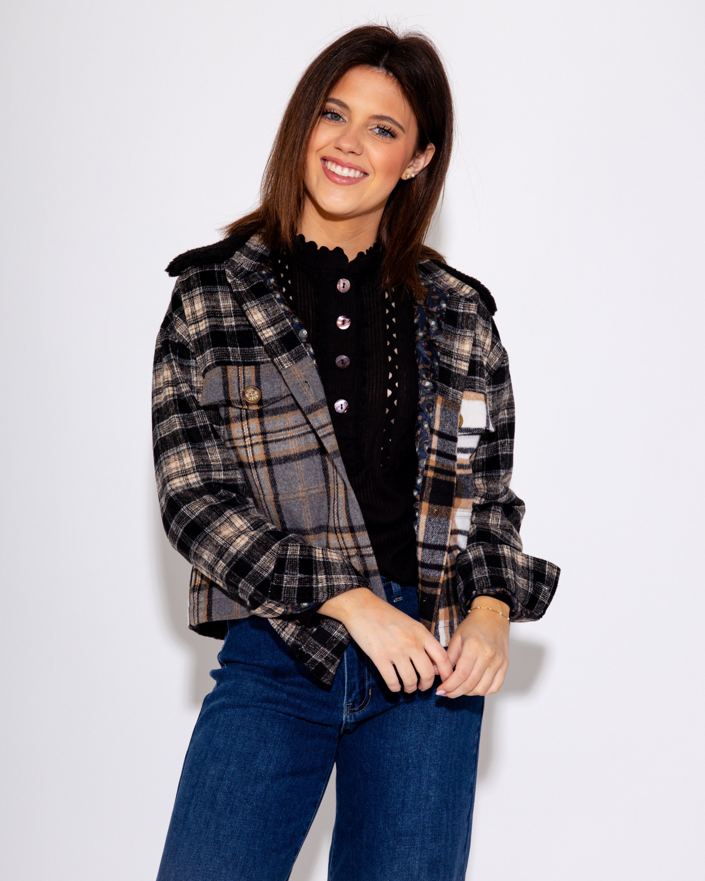 Patched Plaid Jacket