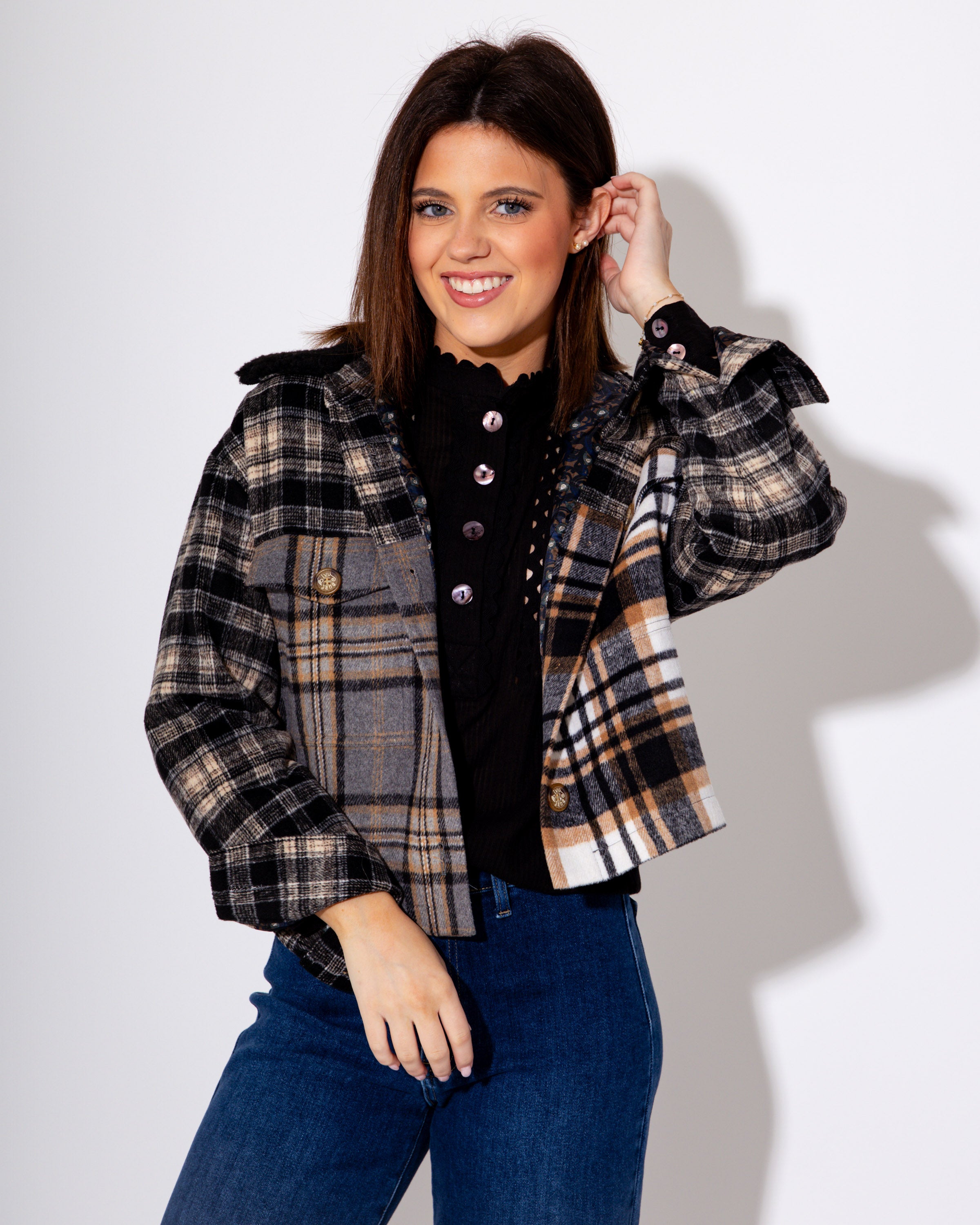 Patched Plaid Jacket