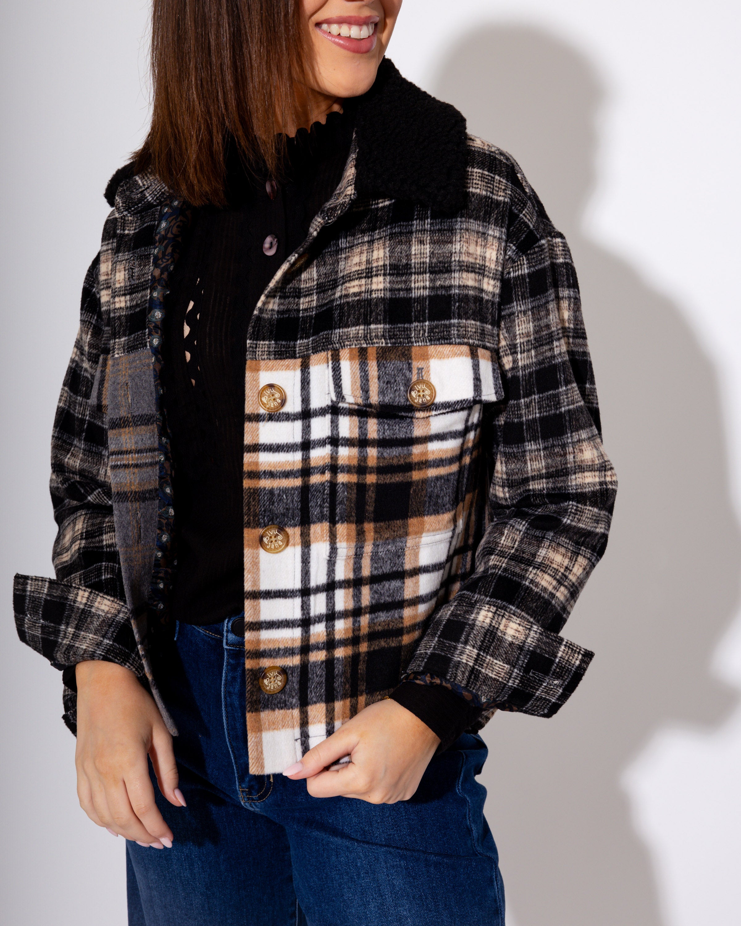 Patched Plaid Jacket