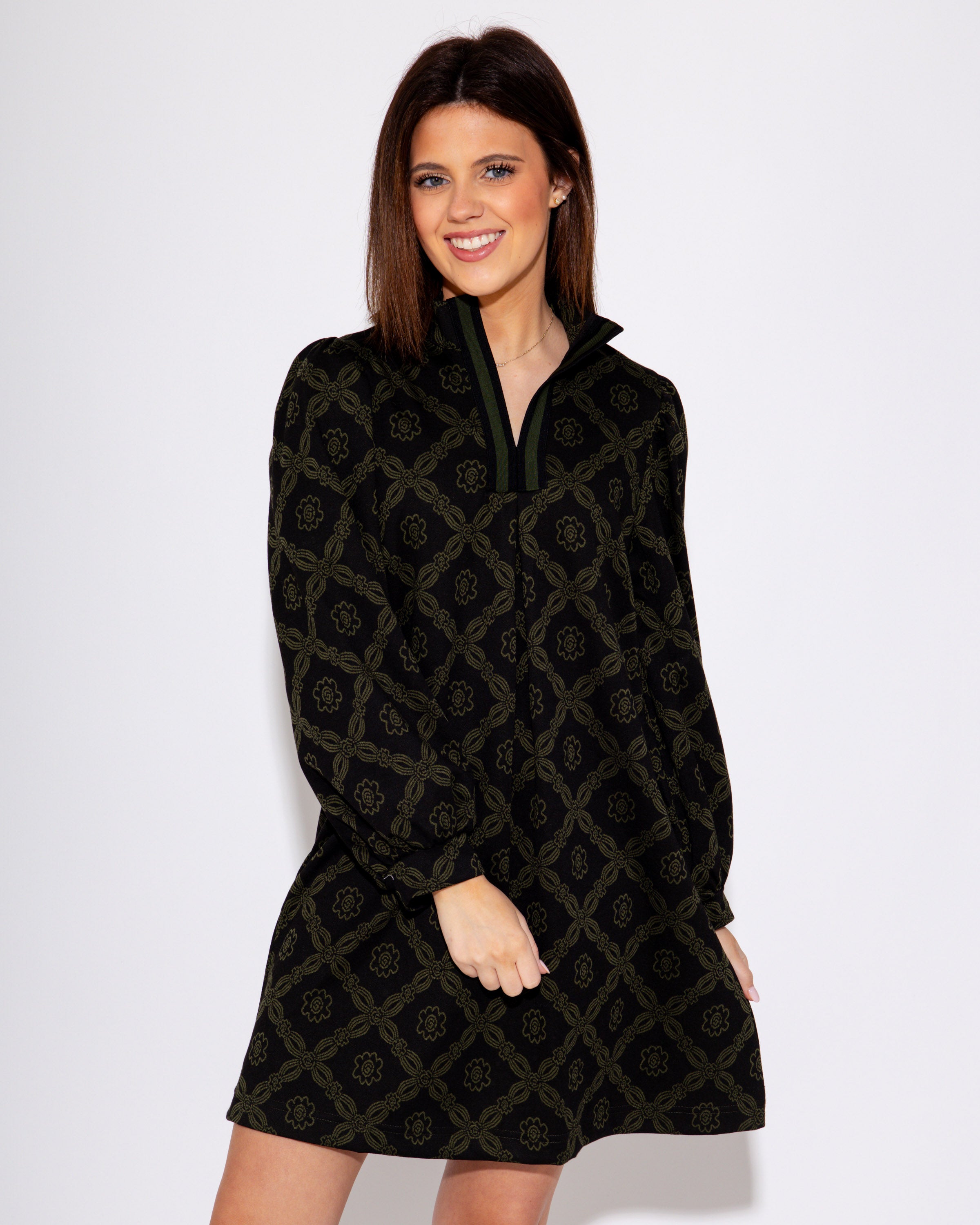 Geometric Charm Mini Dress in Olive