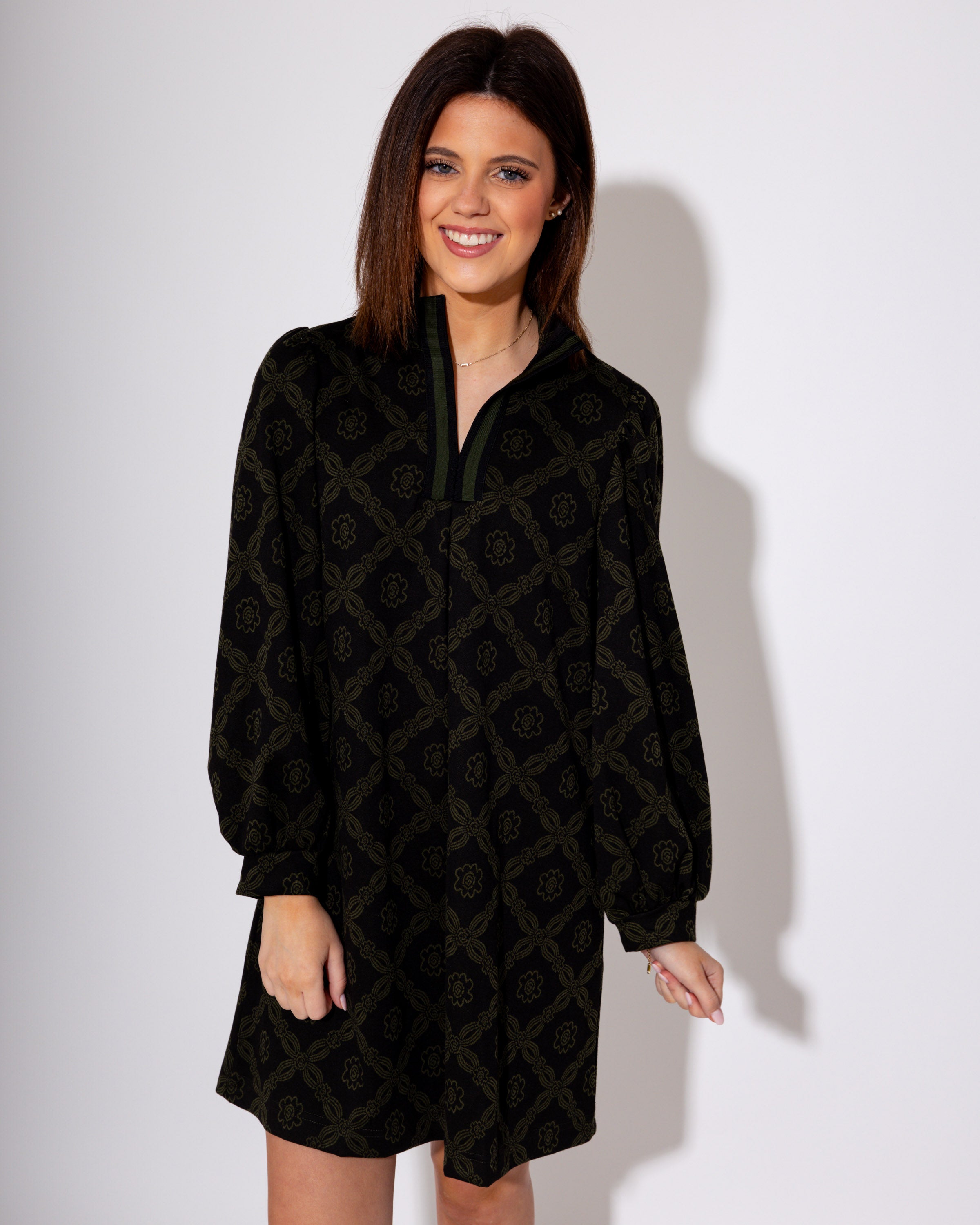 Geometric Charm Mini Dress in Olive