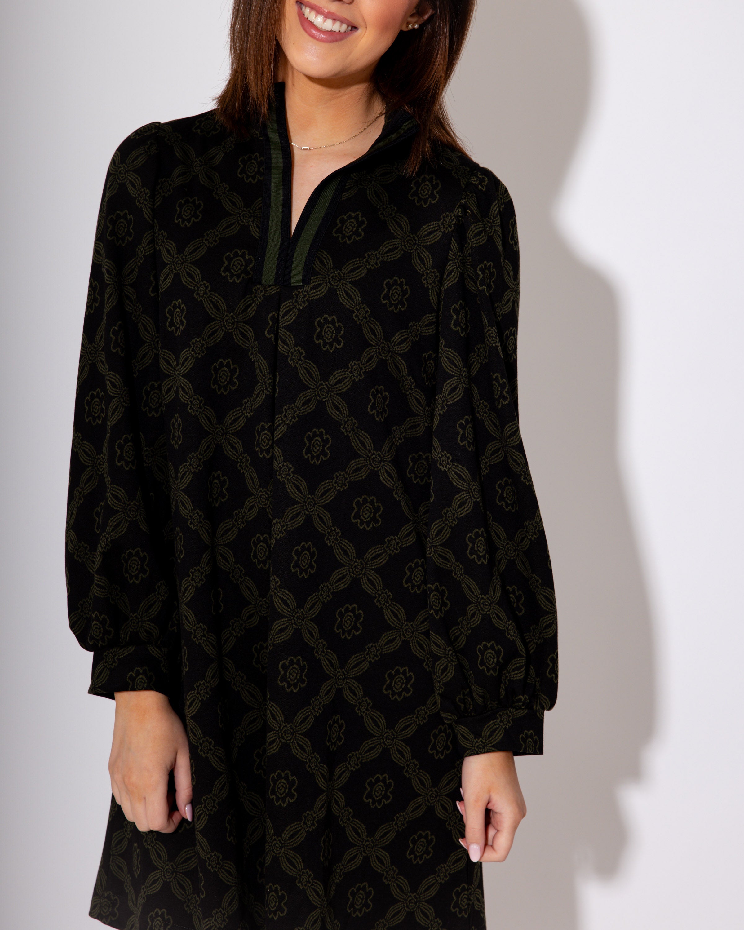 Geometric Charm Mini Dress in Olive