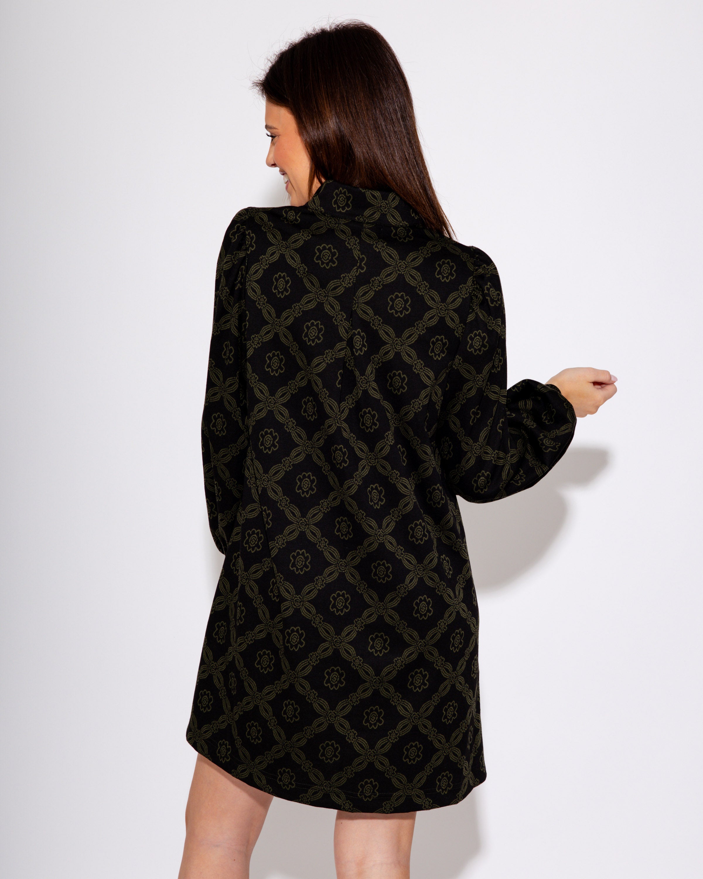 Geometric Charm Mini Dress in Olive