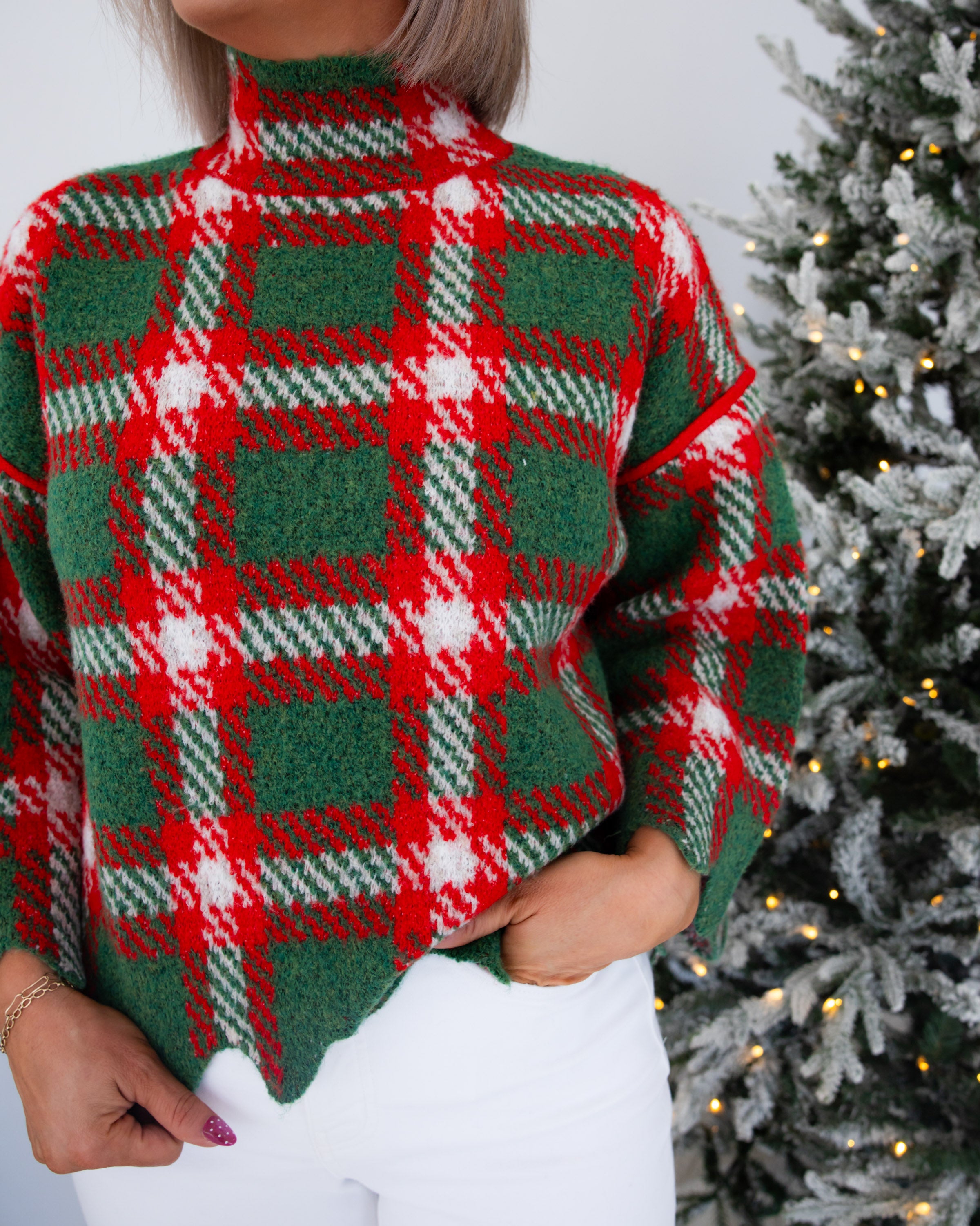 Mock Neck Plaid Christmas Sweater
