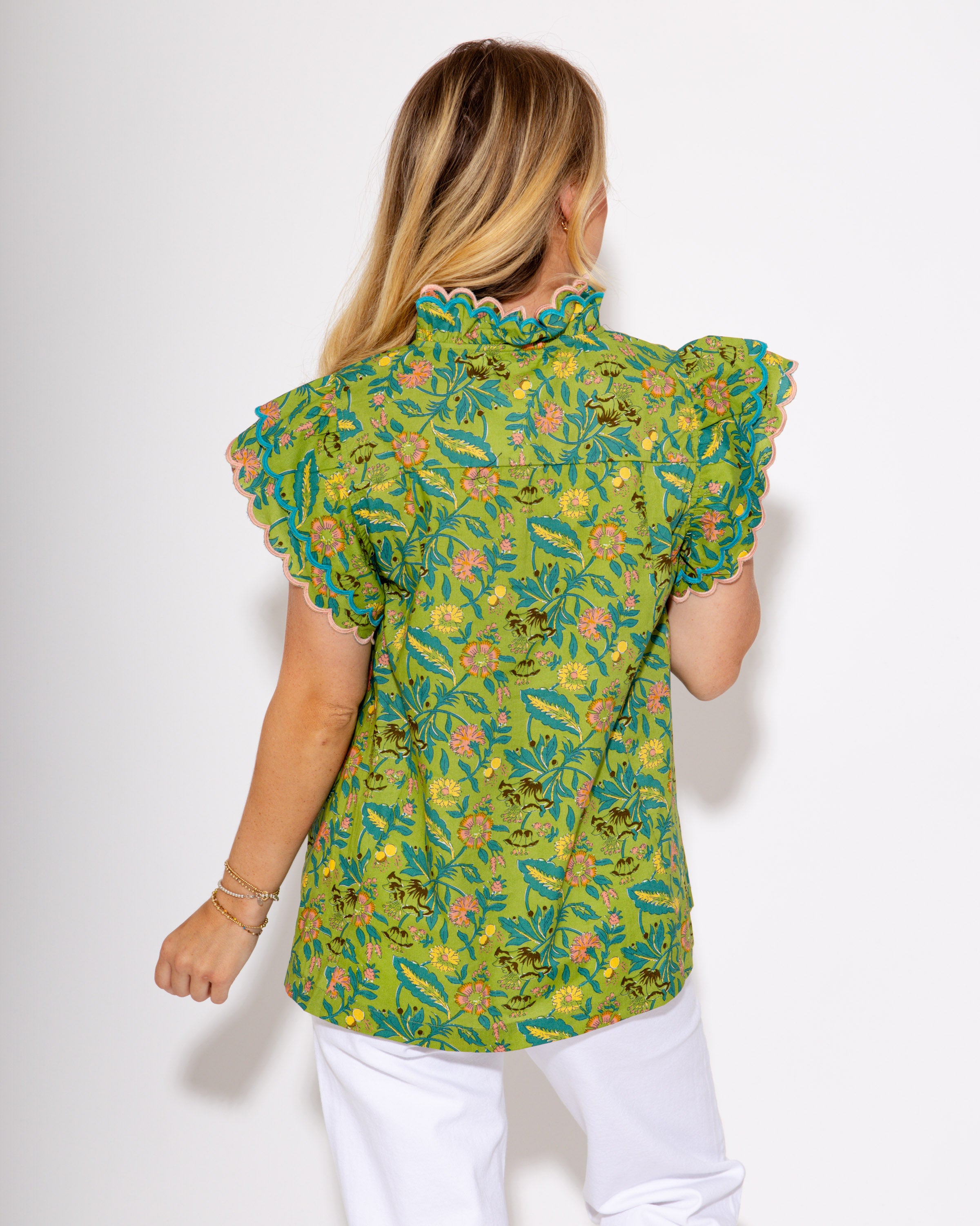 Floral Meadow Ruffle Sleeve Top in Sage
