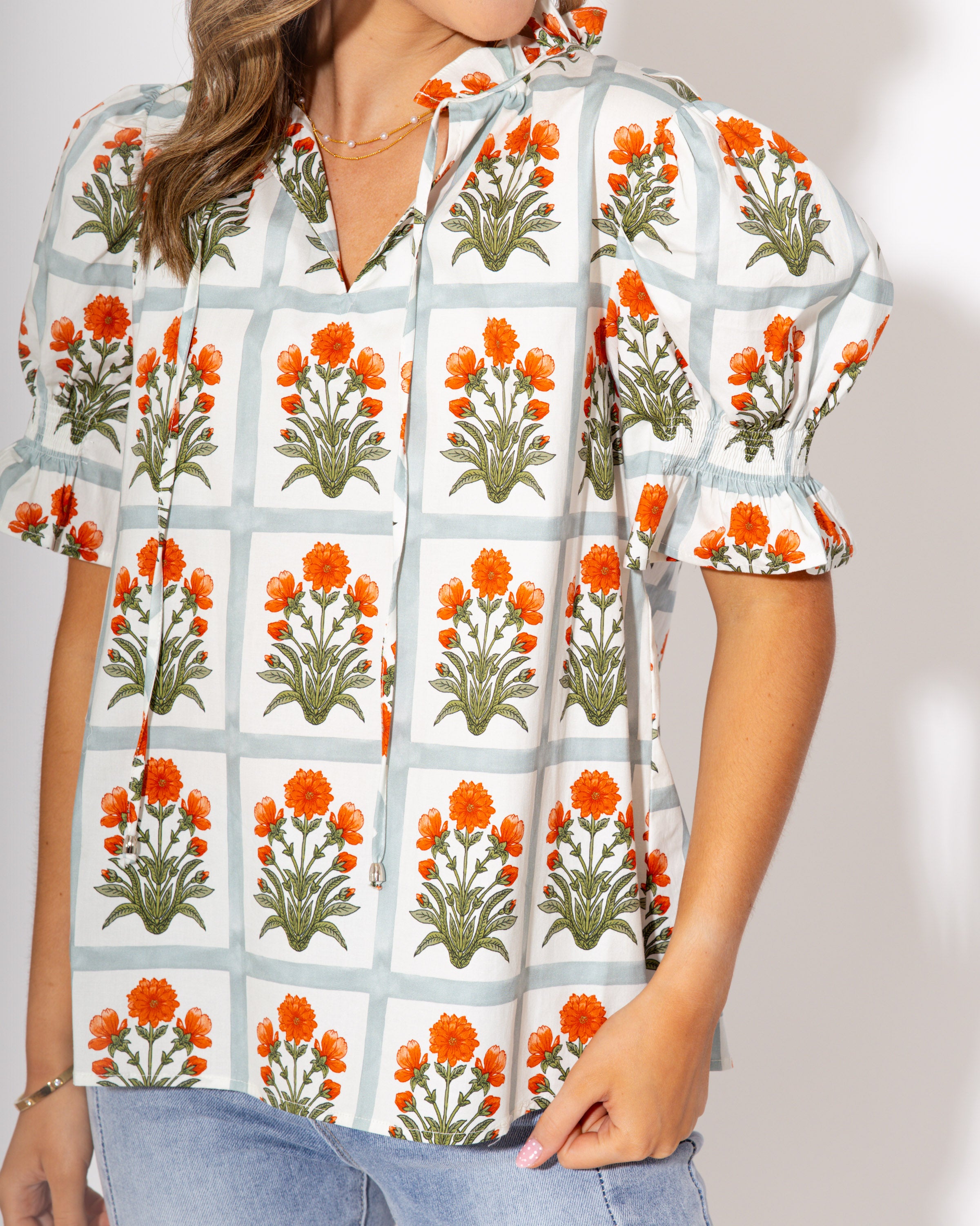 Gingham Garden Glow Top in Orange
