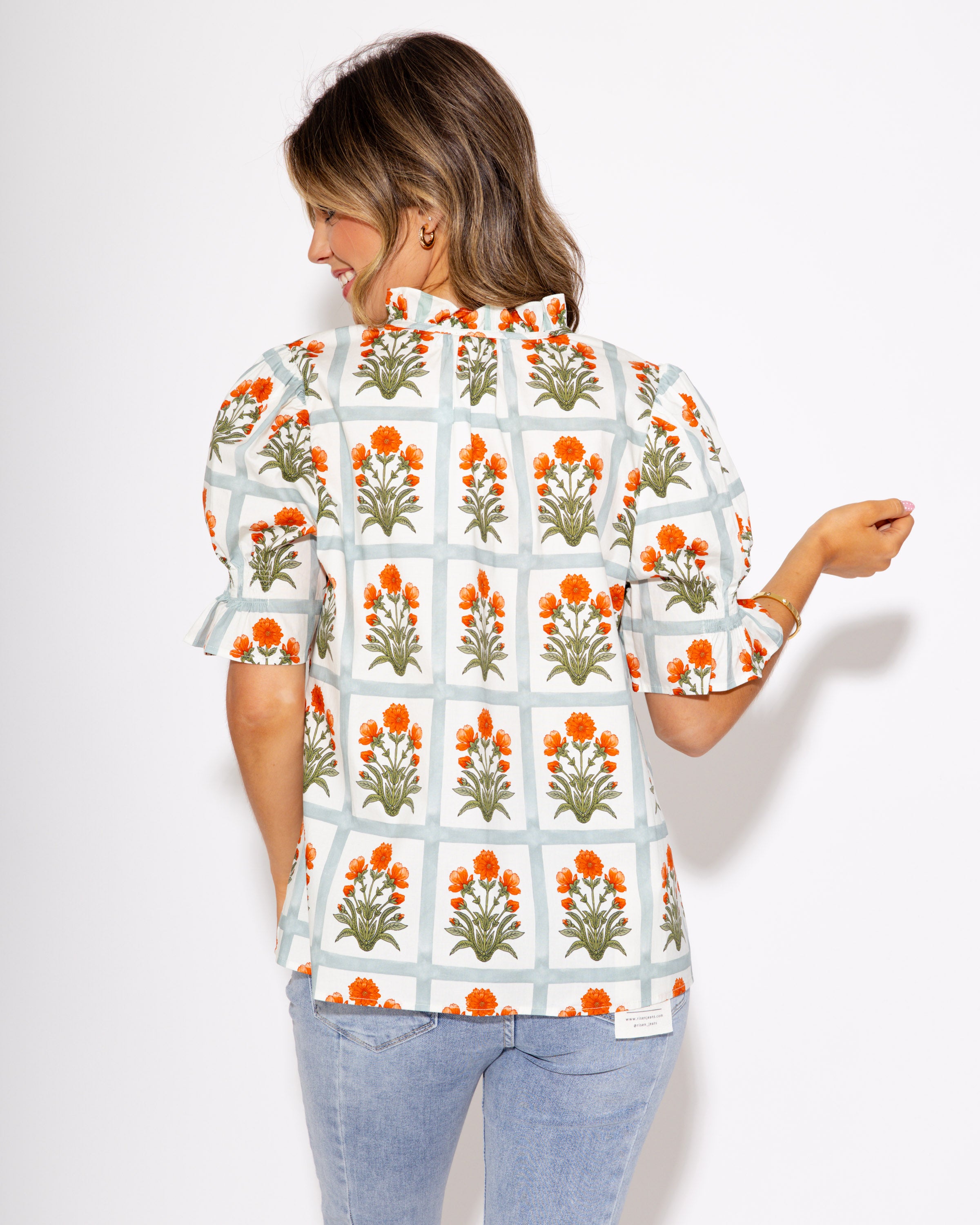 Gingham Garden Glow Top in Orange