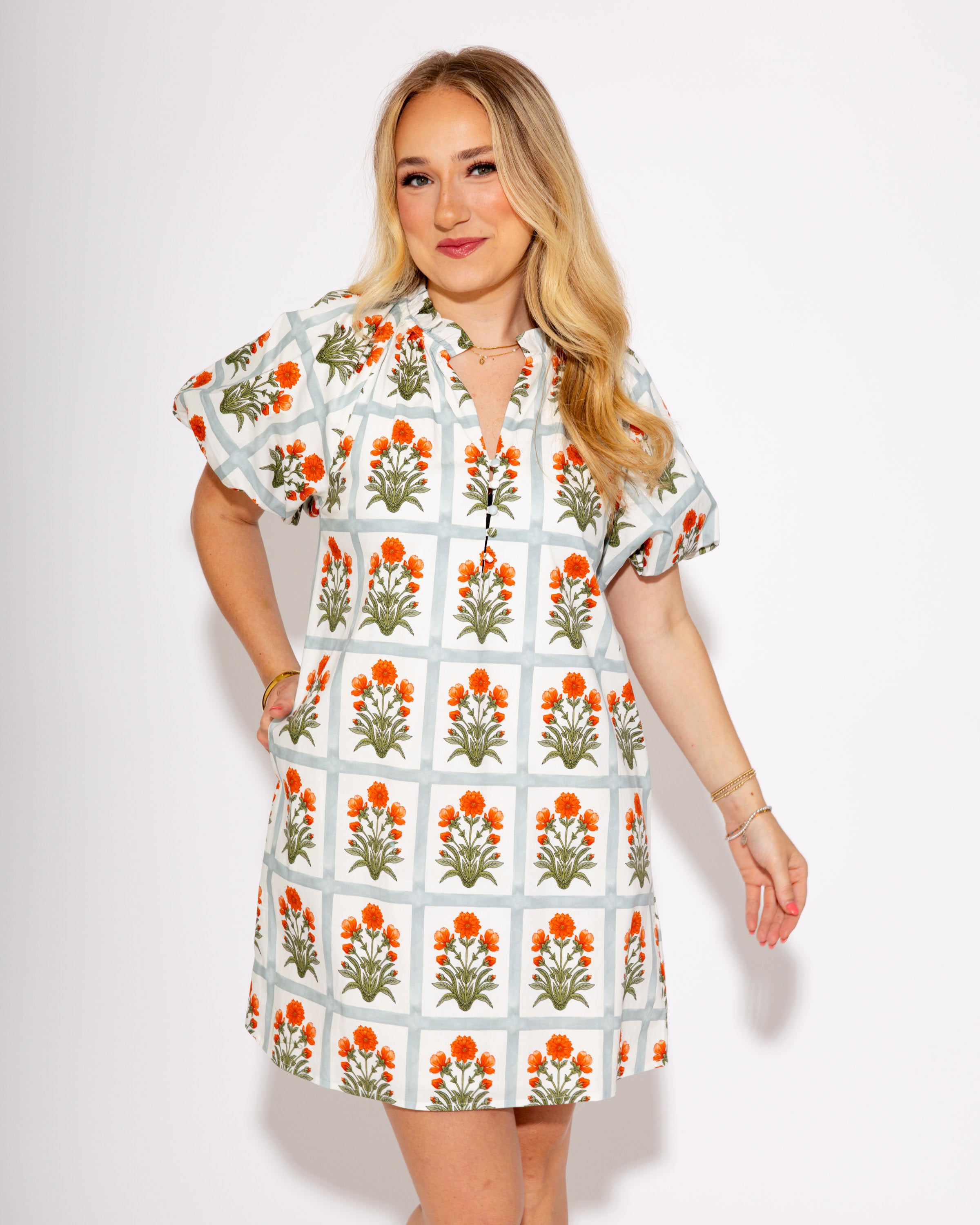 Gingham Garden Glow Dress in Orange