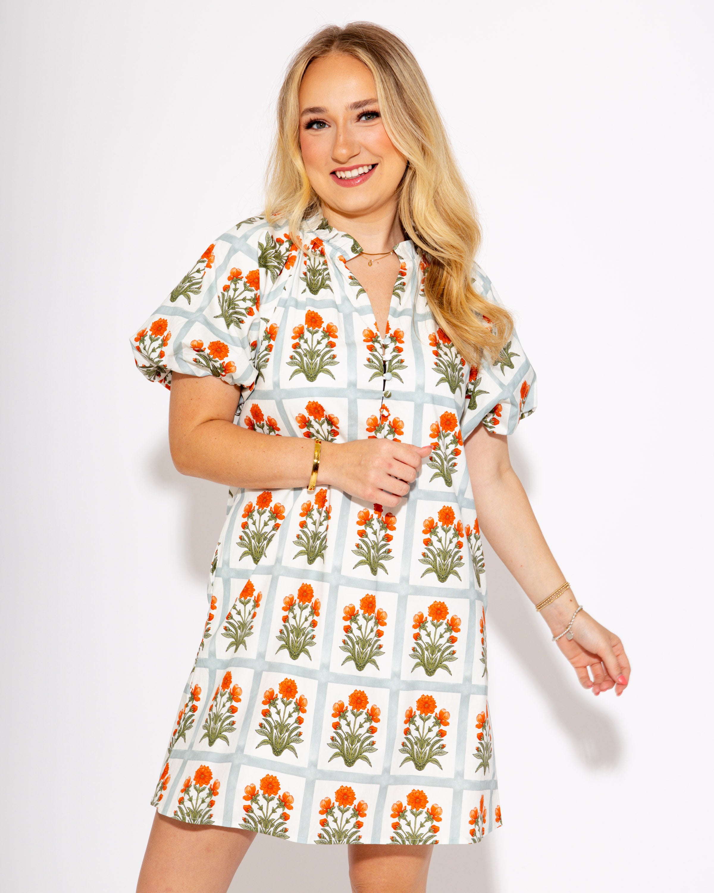Gingham Garden Glow Dress in Orange