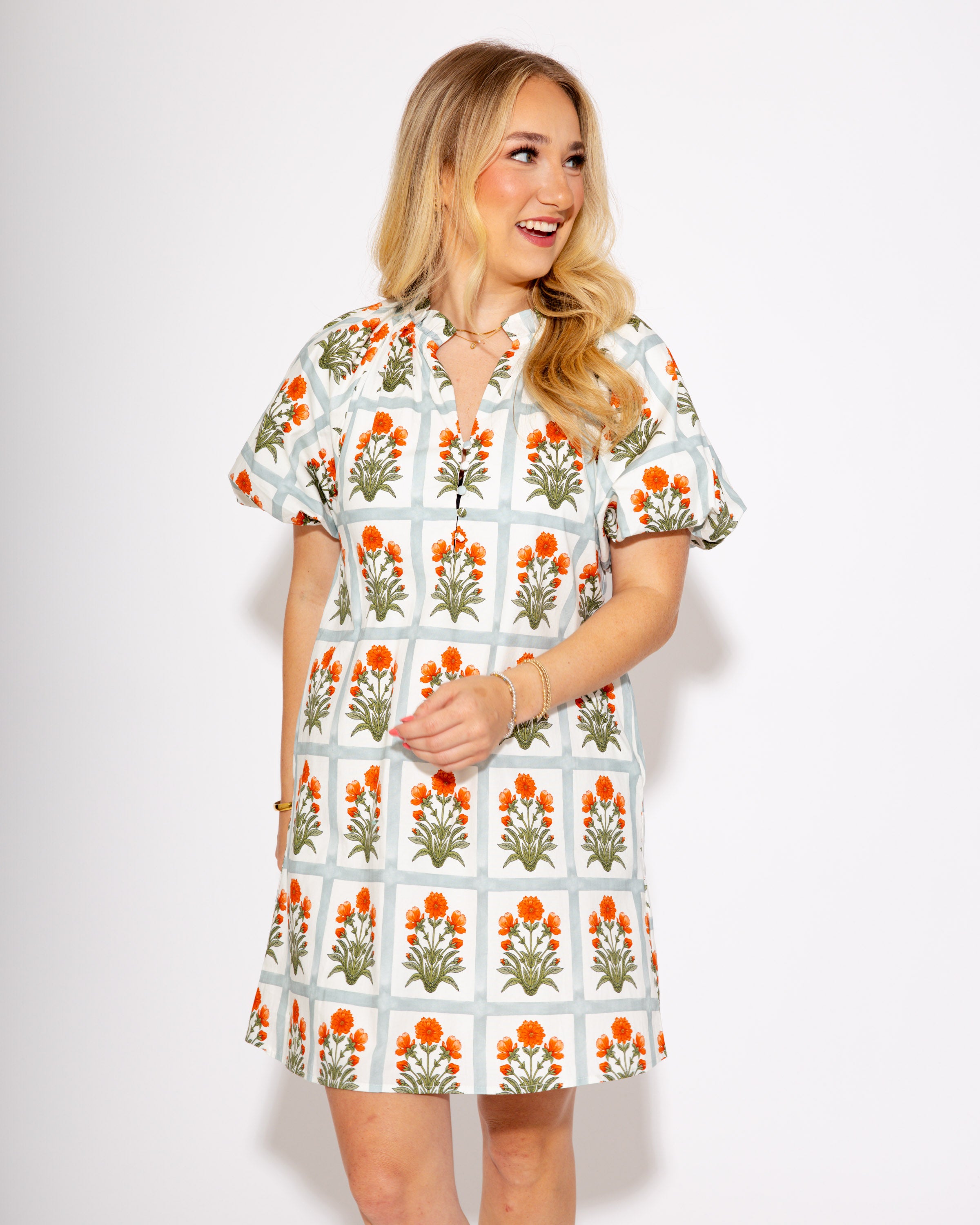 Gingham Garden Glow Dress in Orange
