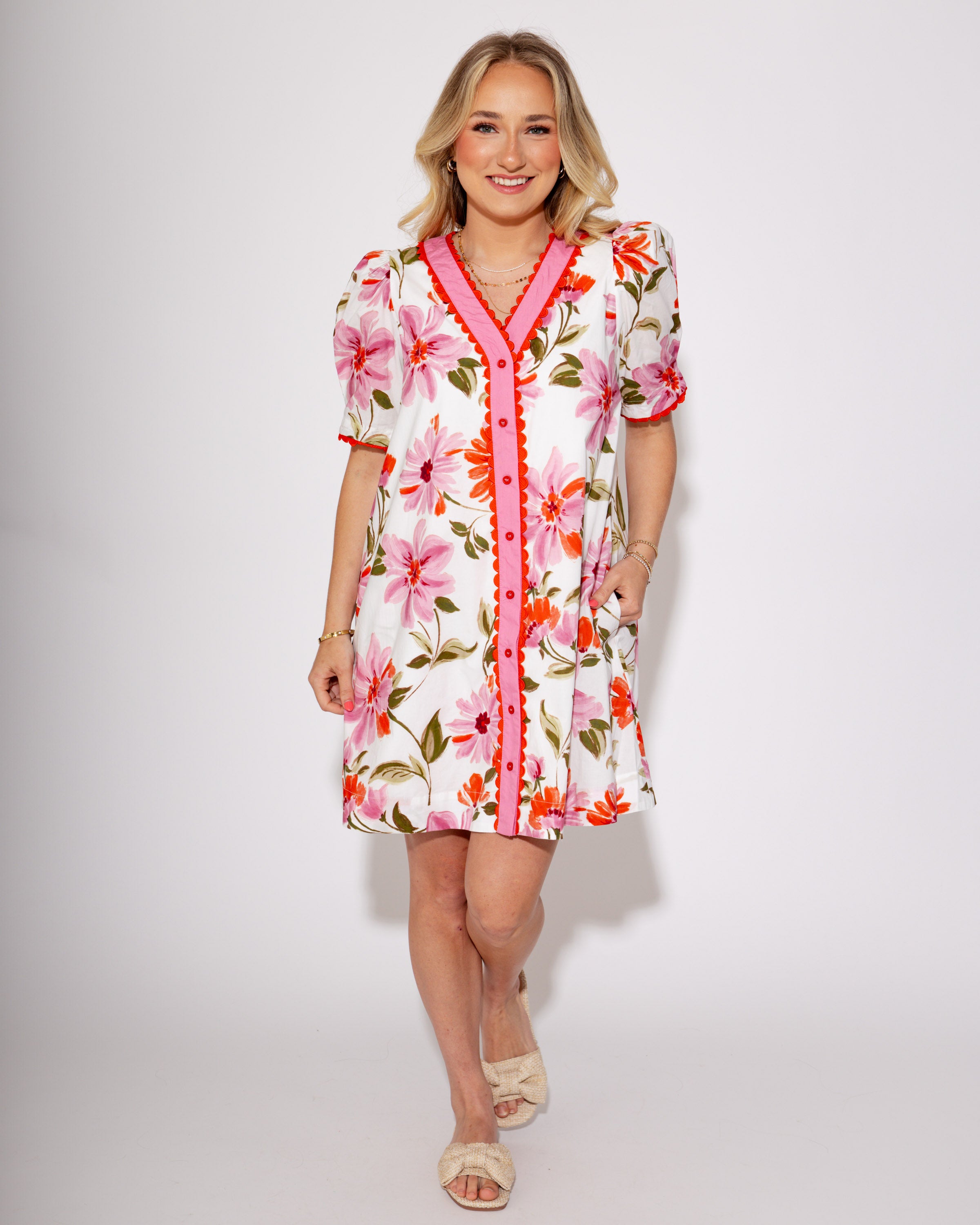 Floral Charm Scalloped Edge Mini Dress