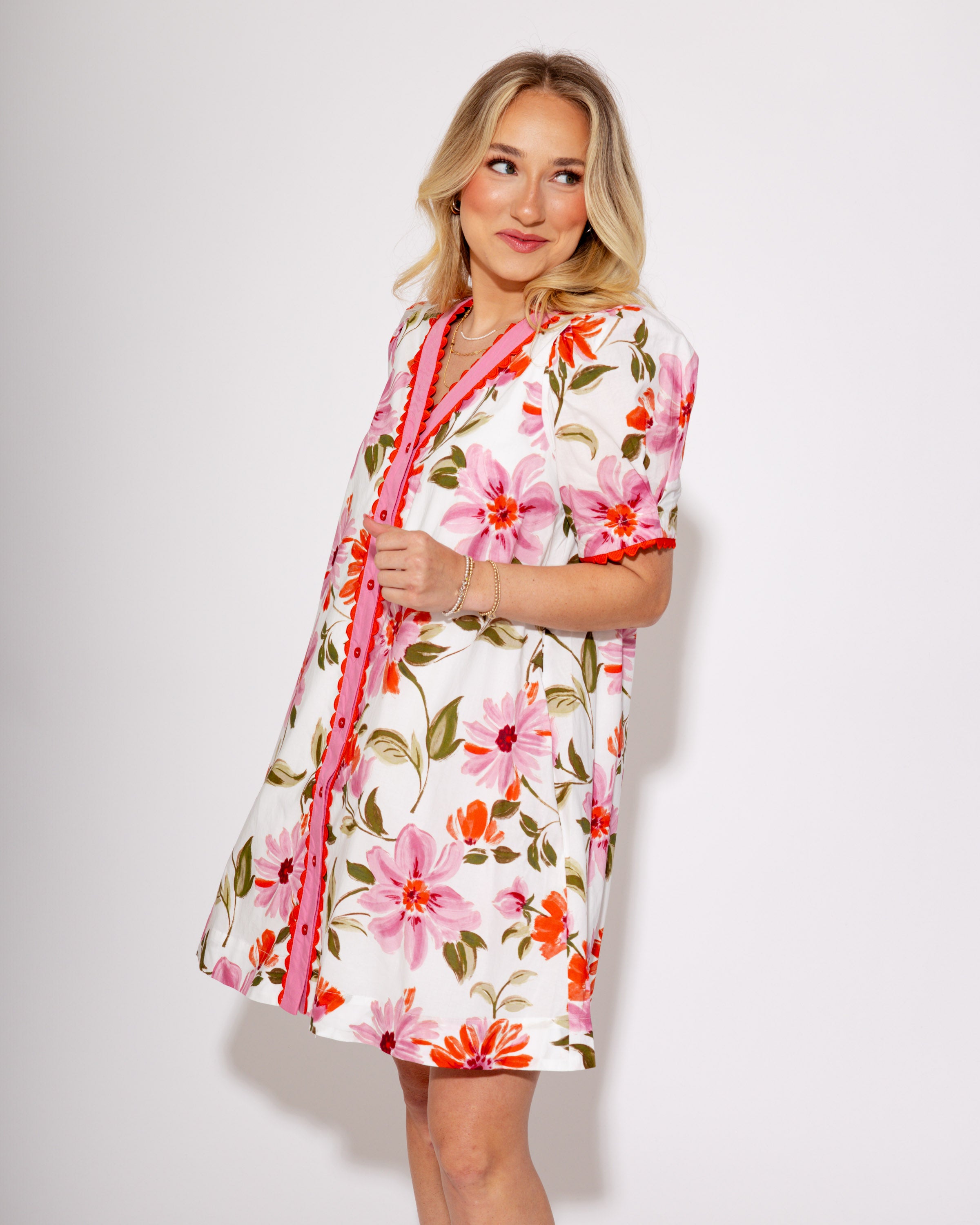 Floral Charm Scalloped Edge Mini Dress