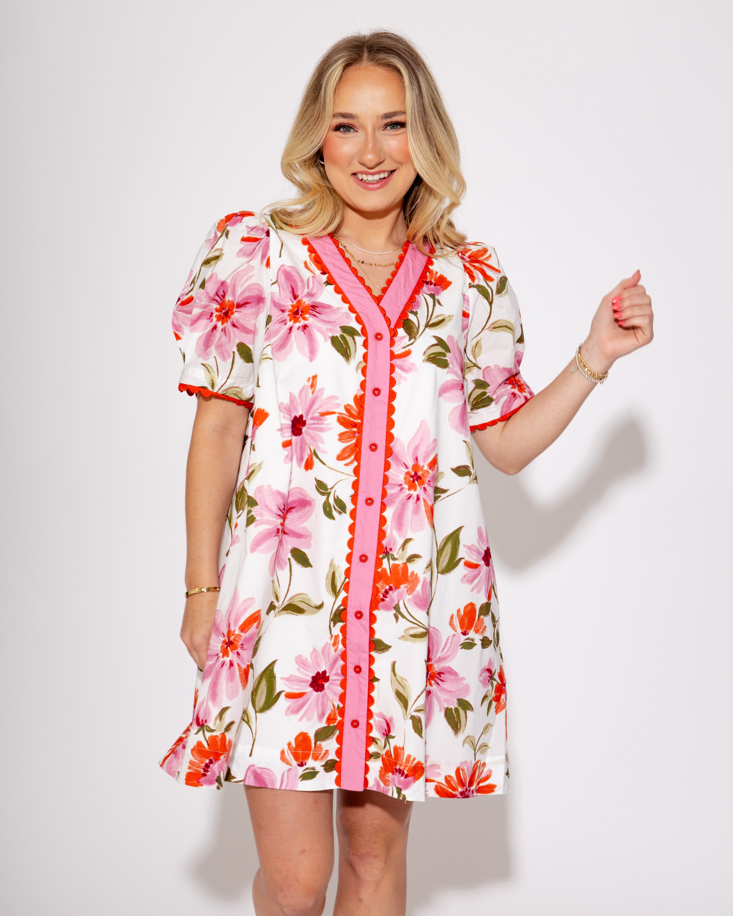 Floral Charm Scalloped Edge Mini Dress